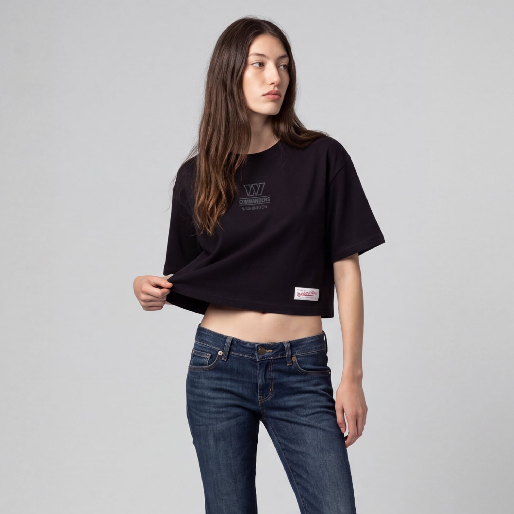 Women's Mitchell & Ness Washington Commanders Core Essentials Micro Logo Boxy Crop T-Shirt