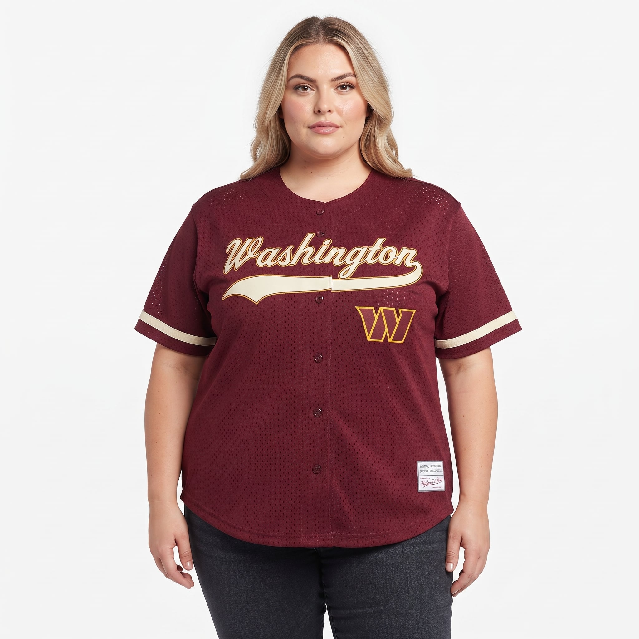 Women's Mitchell & Ness Burgundy Washington Commanders Plus Retro Roots Baseball Jersey