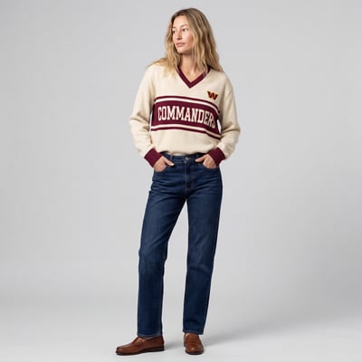 Washington Commanders Mitchell & Ness Women's Retro Roots V-Neck Sweater - Cream/Black