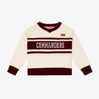 Washington Commanders Mitchell & Ness Women's Retro Roots V-Neck Sweater - Cream/Black