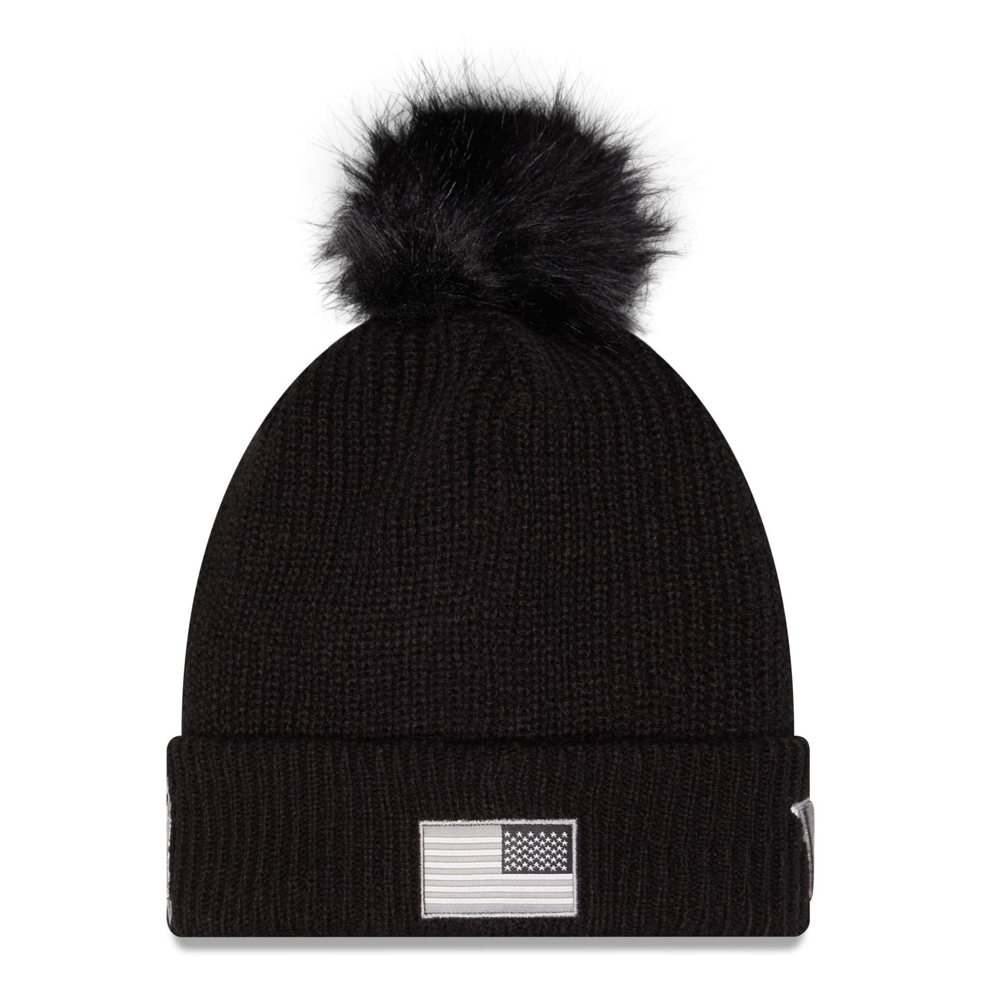 Bonnet à revers en maille avec pompon, noir, New Era Washington Commanders 2026 Salute To Service pour femme