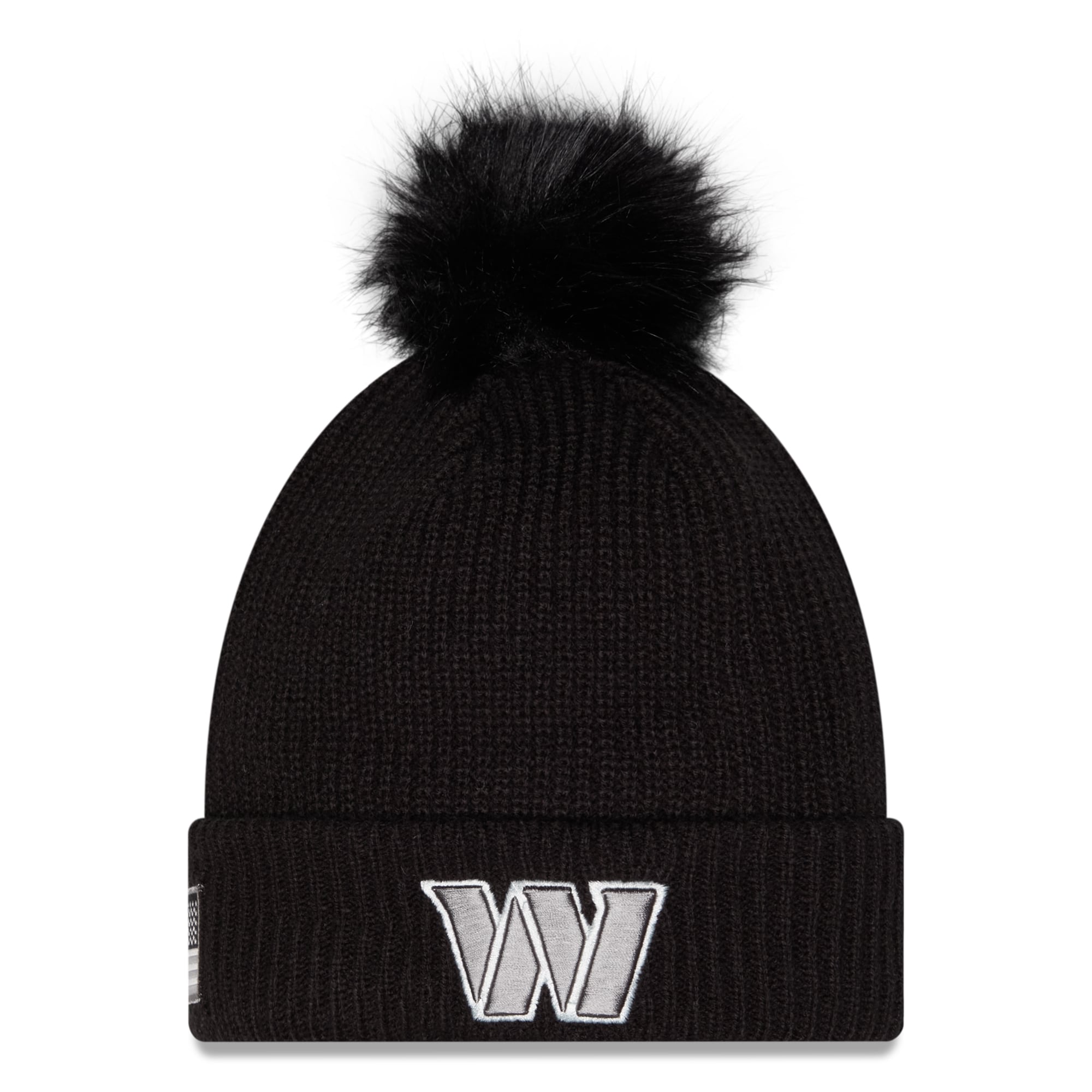 Bonnet à revers en maille avec pompon, noir, New Era Washington Commanders 2026 Salute To Service pour femme