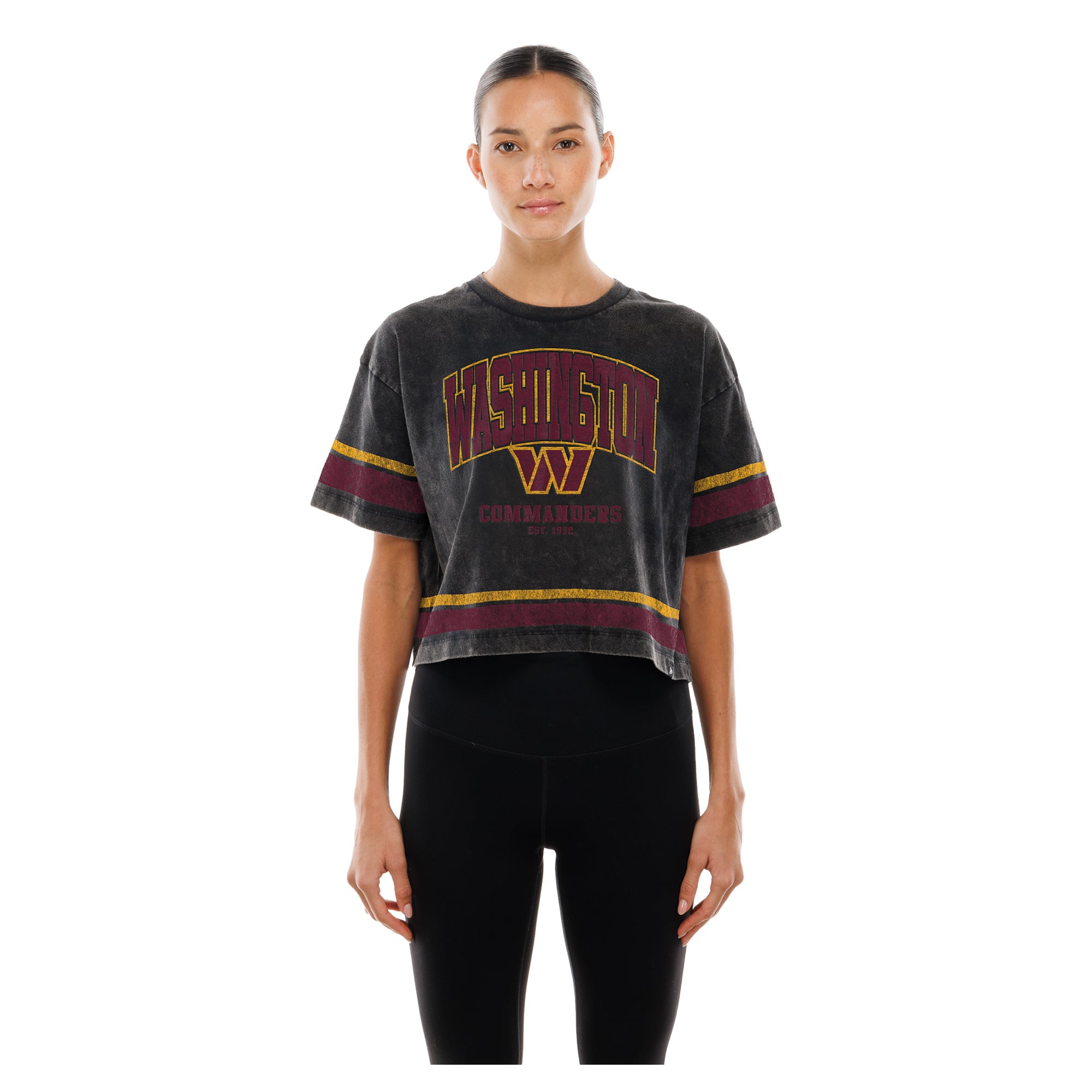 Women's New Era Black Washington Commanders Lifestyle Mineral Wash Boxy Cropped T-Shirt