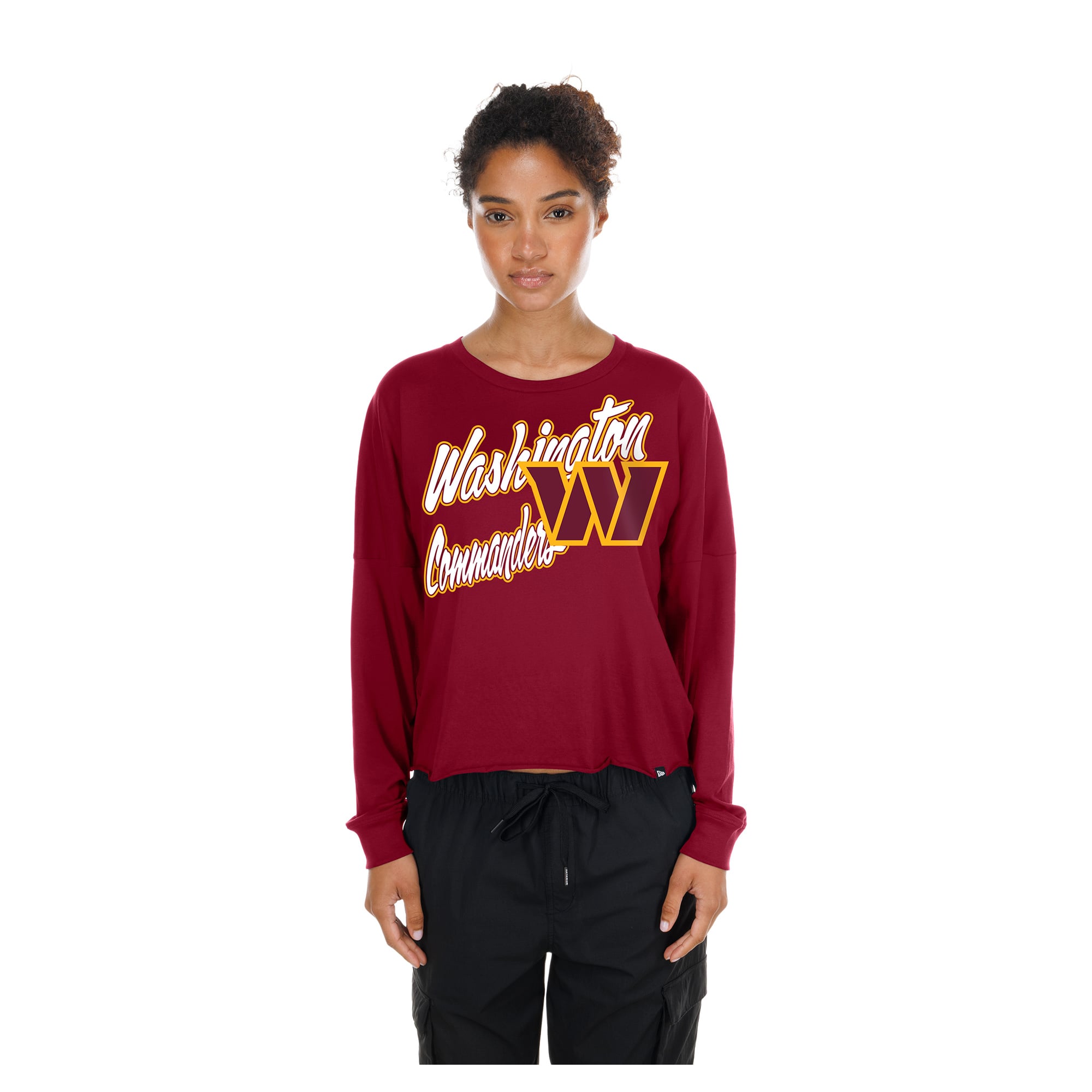 Women's New Era  Burgundy Washington Commanders Cropped Oversized Long Sleeve T-Shirt