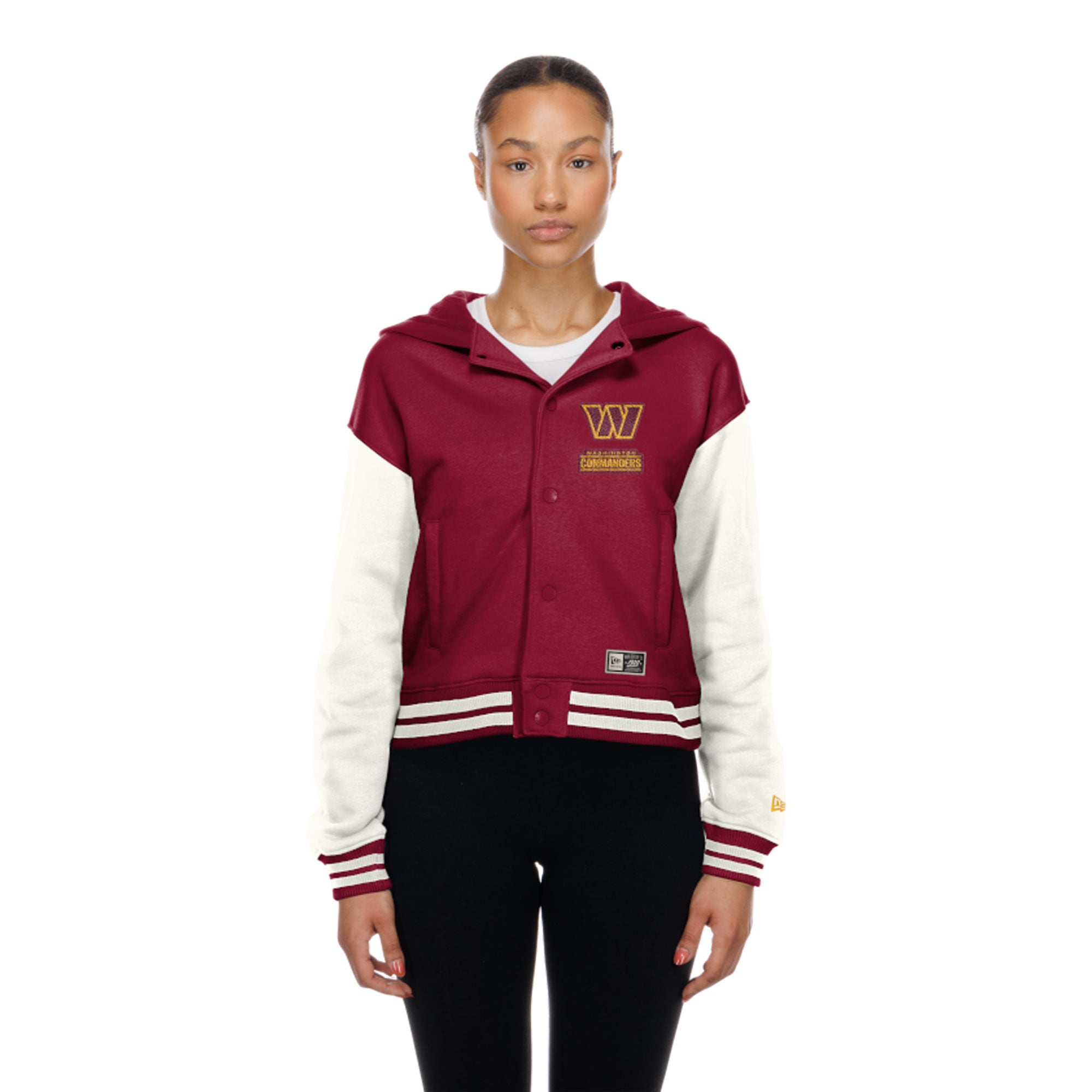 Veste à capuche New Era Washington Commanders bordeaux rétro pour femme, fermeture boutons-pression