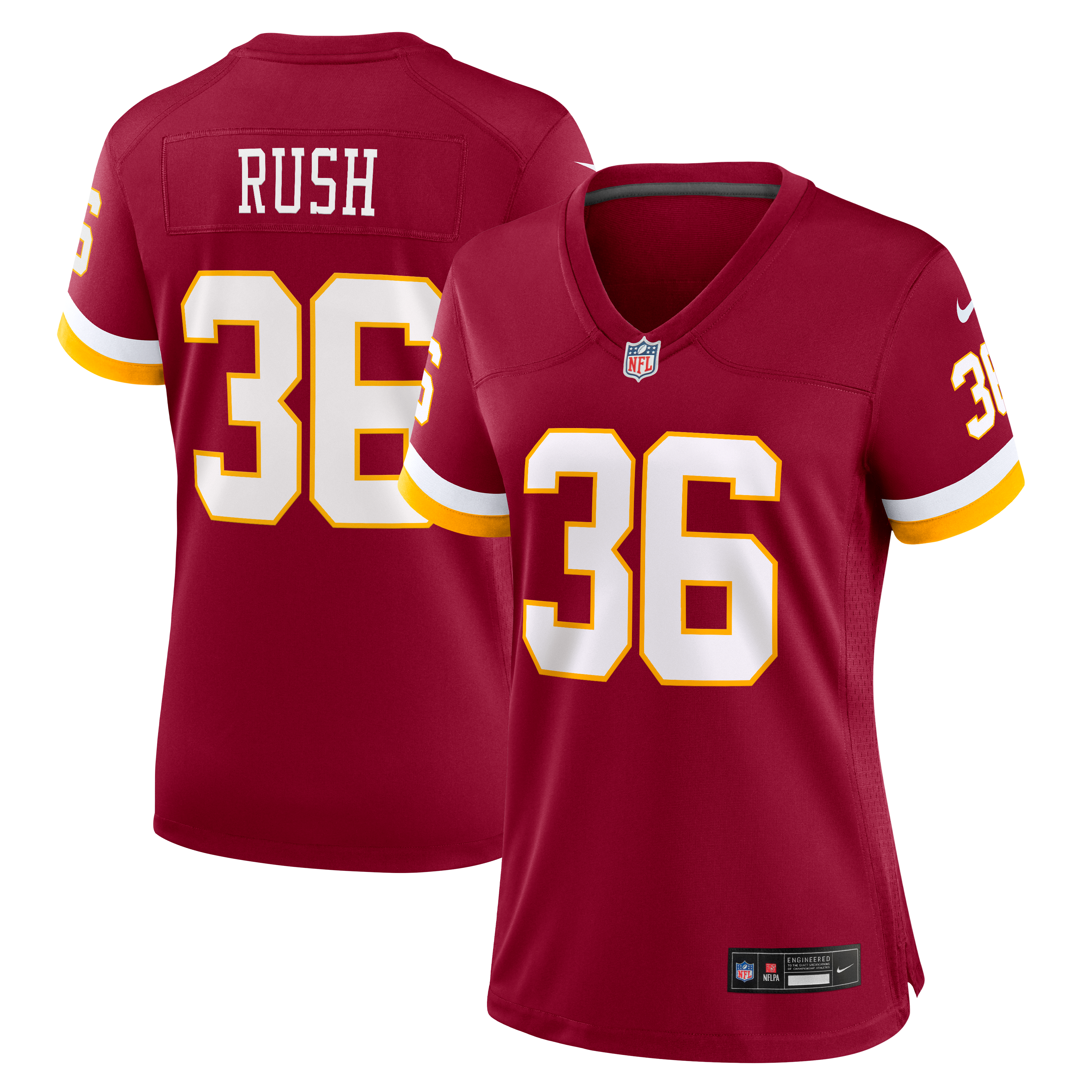 Maillot de match Nike Darius Rush bordeaux pour femme, Washington Commanders