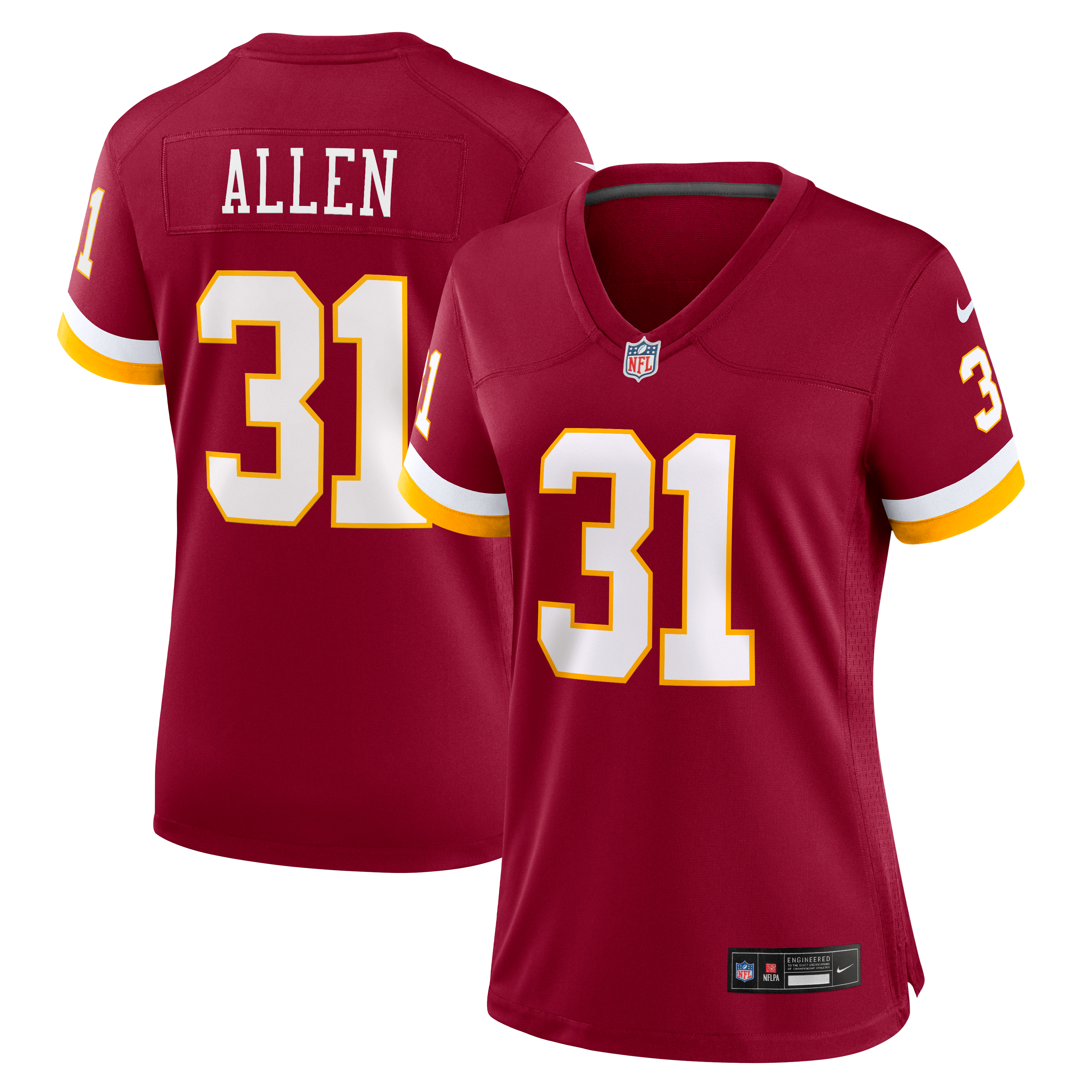 Maillot de match Nike Kaytron Allen bordeaux pour femme, Washington Commanders