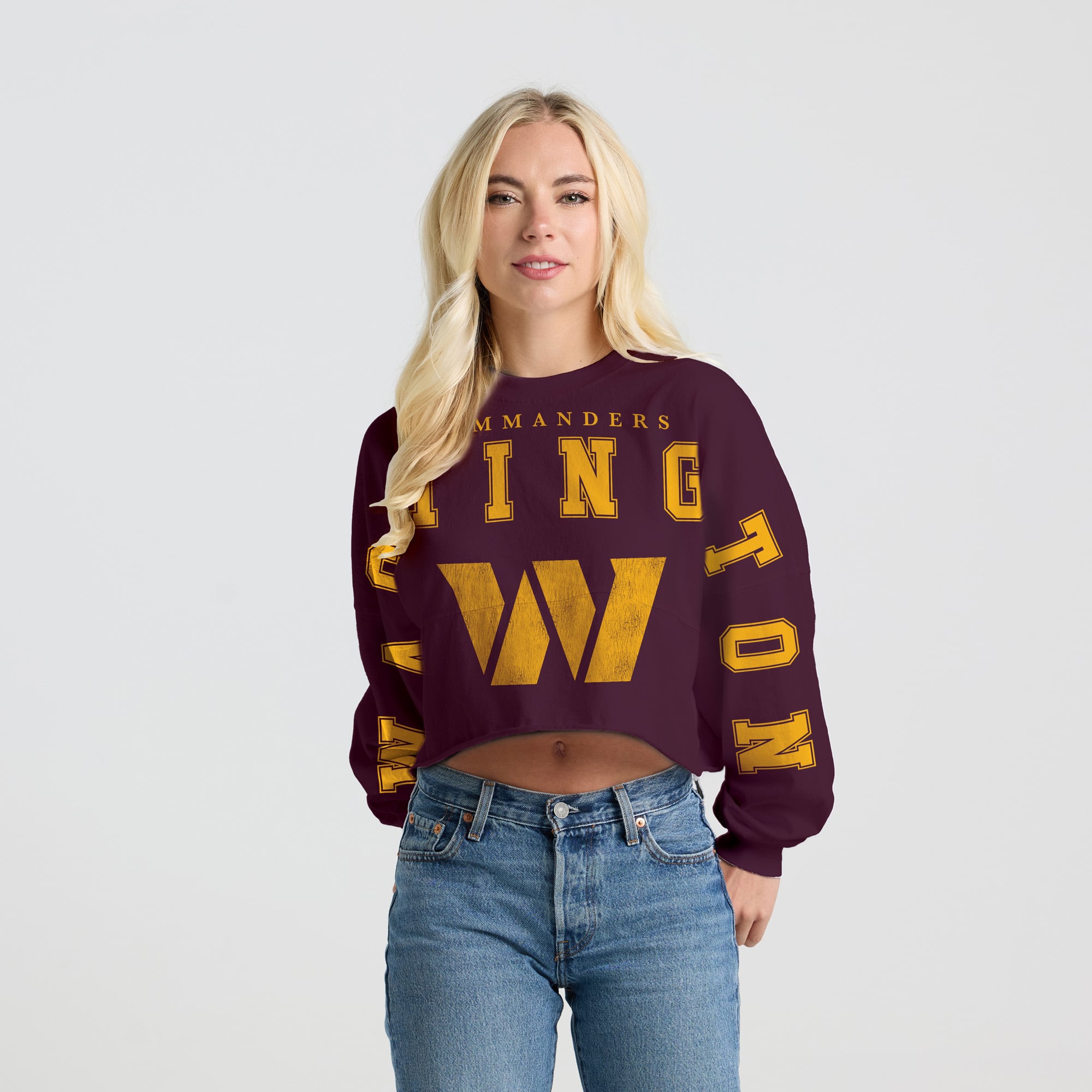 T-shirt court à manches longues pour femme, couleur bordeaux, Washington Commanders.