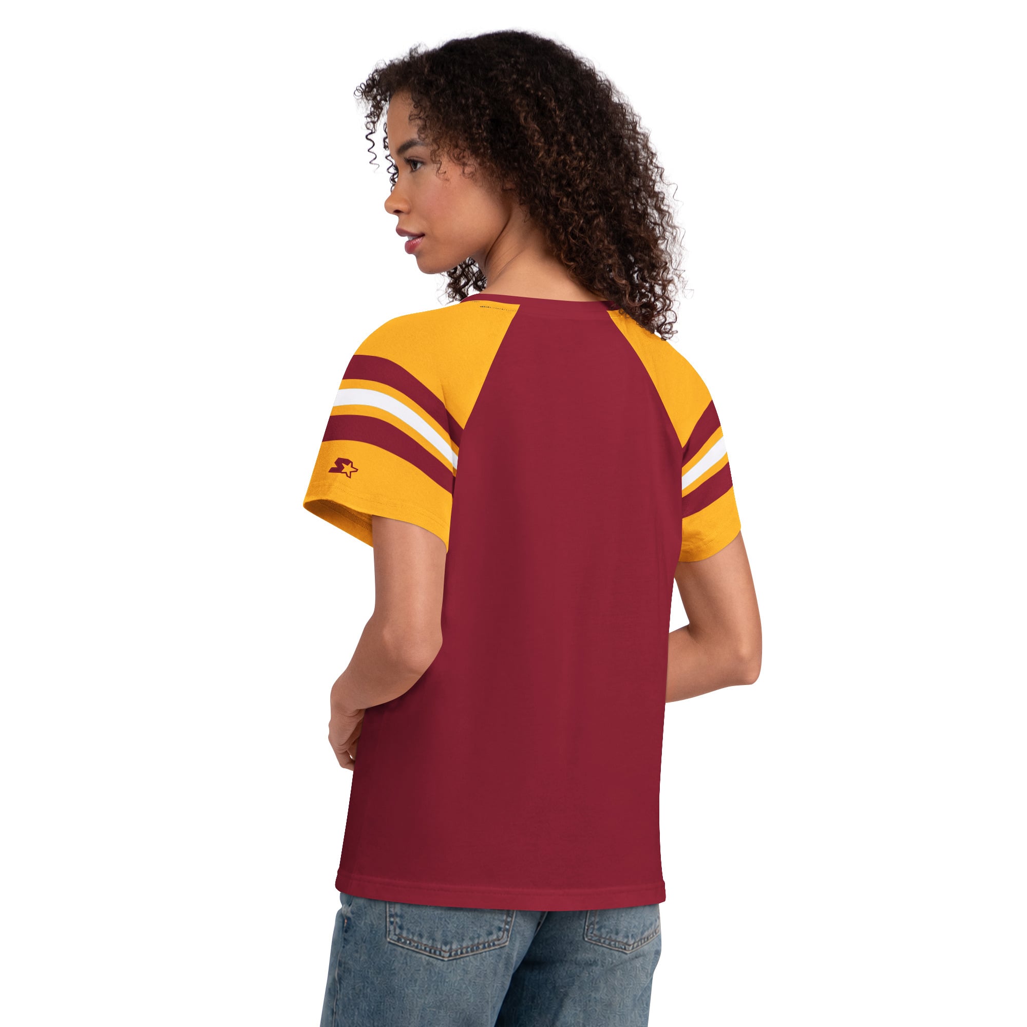 T-shirt raglan à col cranté Starter bordeaux pour femme, Washington Commanders Game On