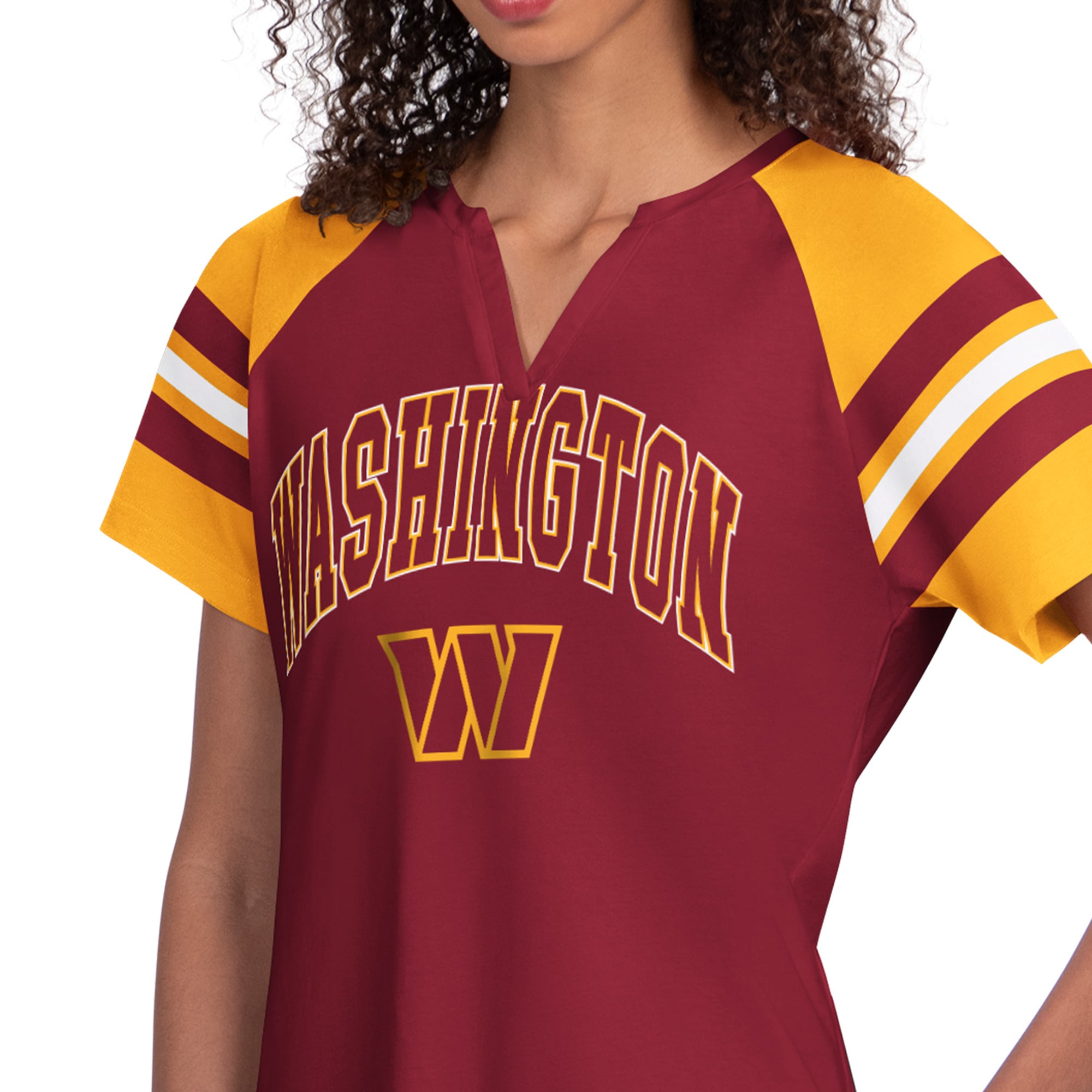 T-shirt raglan à col cranté Starter bordeaux pour femme, Washington Commanders Game On
