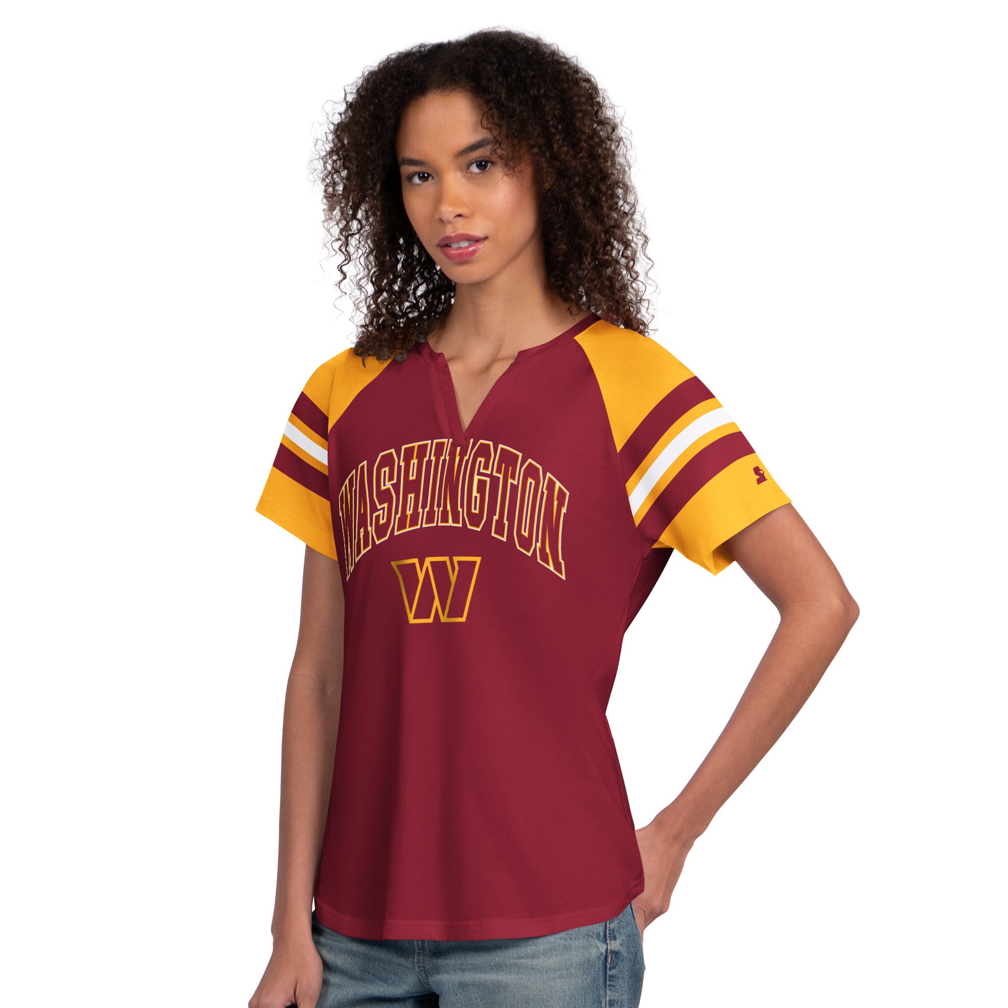 T-shirt raglan à col cranté Starter bordeaux pour femme, Washington Commanders Game On
