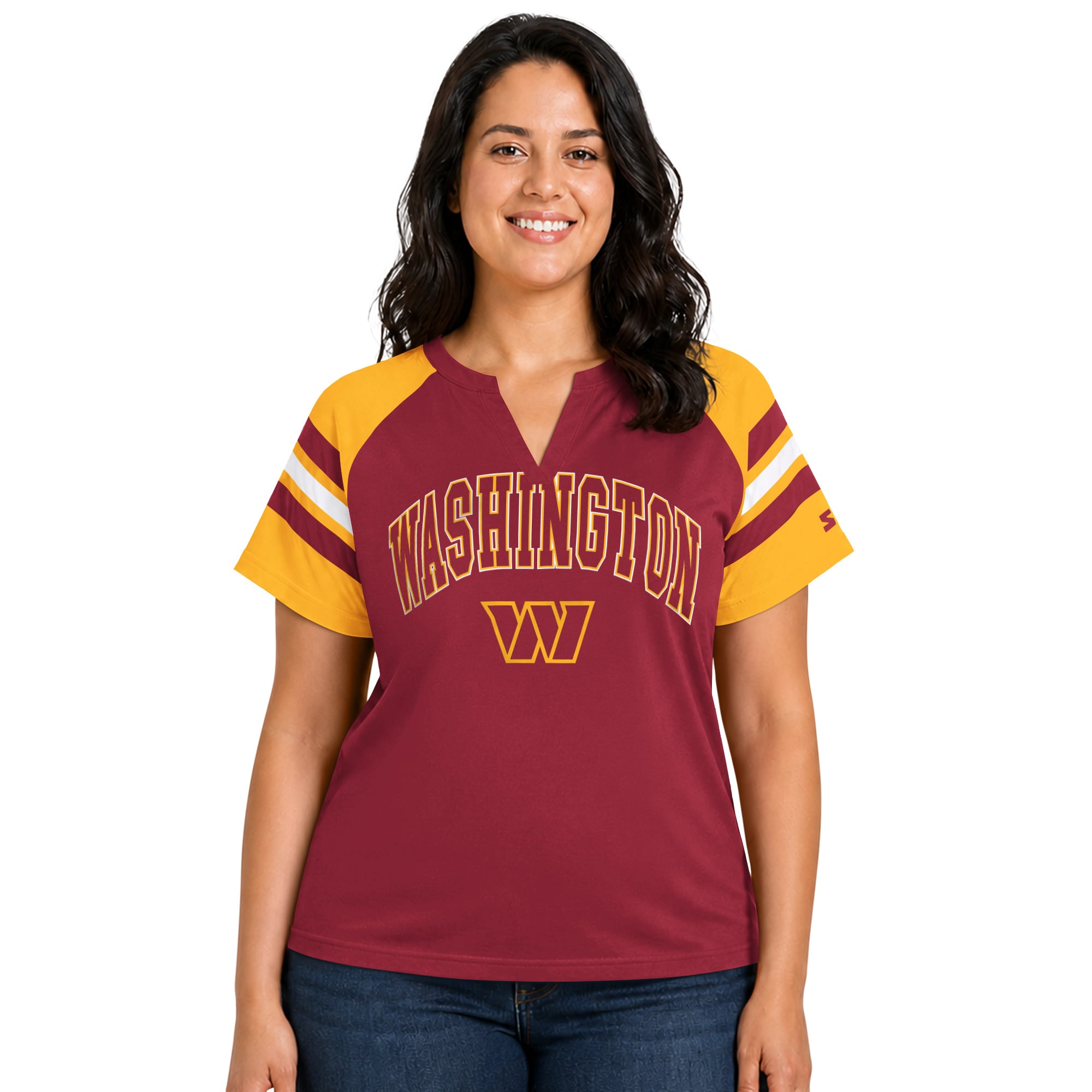 T-shirt raglan à col cranté Starter bordeaux pour femme, Washington Commanders, grandes tailles