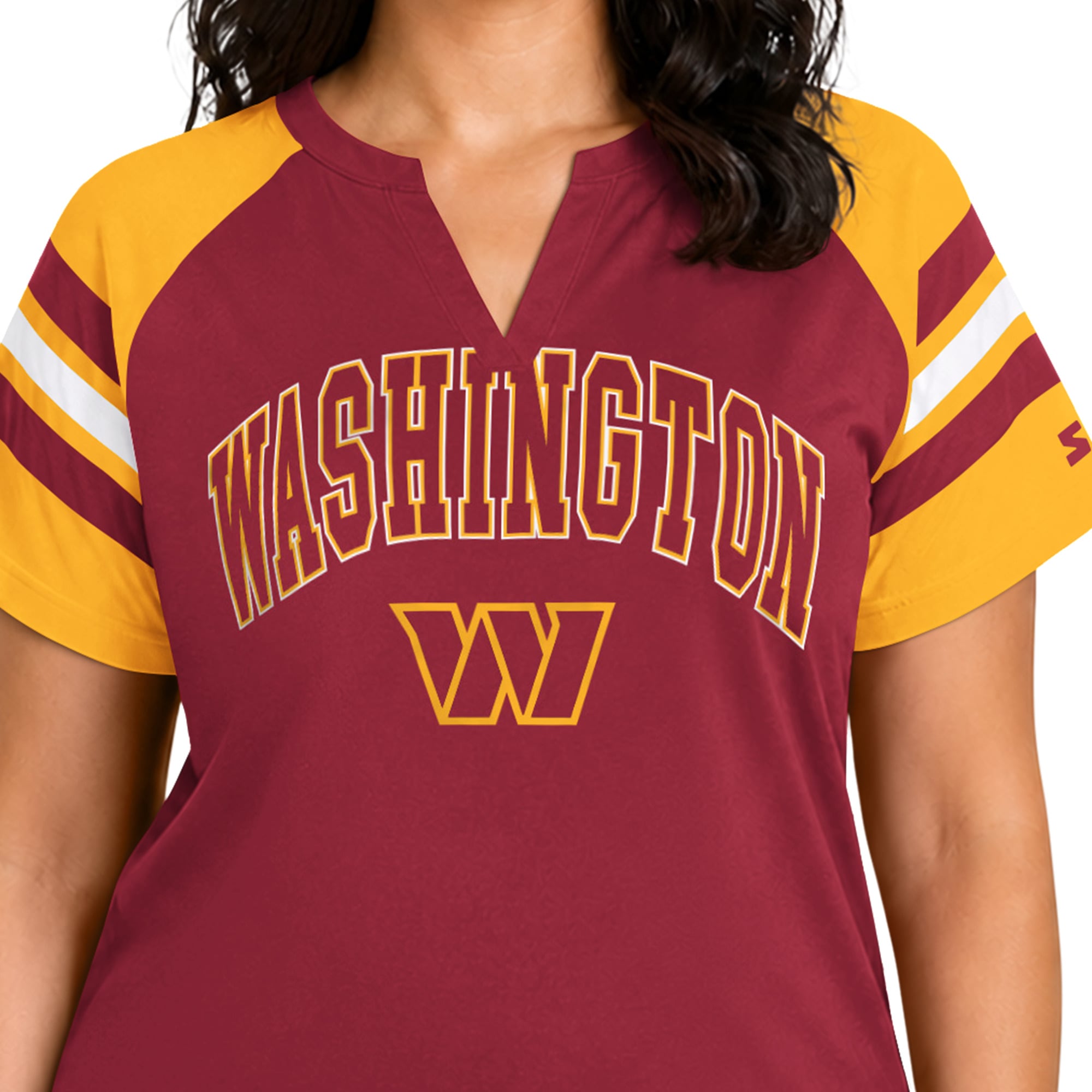 T-shirt raglan à col cranté Starter bordeaux pour femme, Washington Commanders, grandes tailles