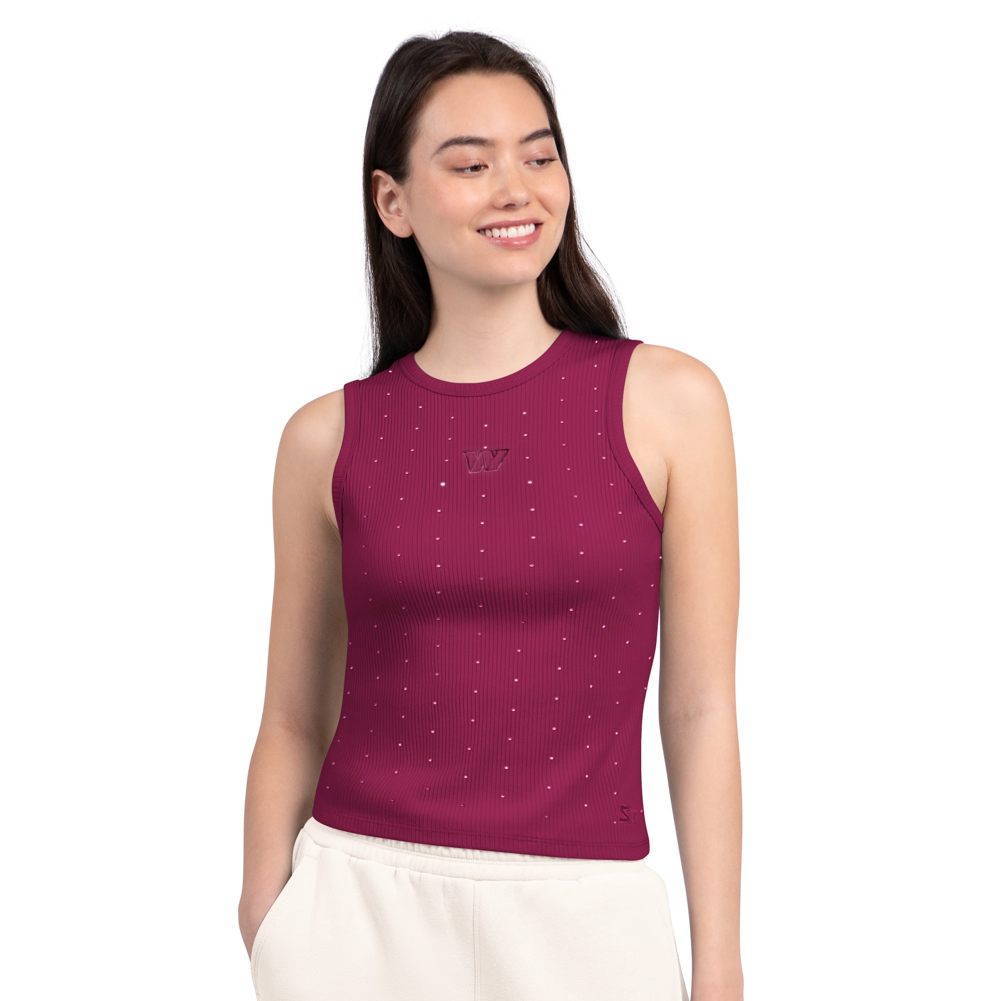 Débardeur côtelé bordeaux à strass Washington Commanders pour femme, modèle Starter