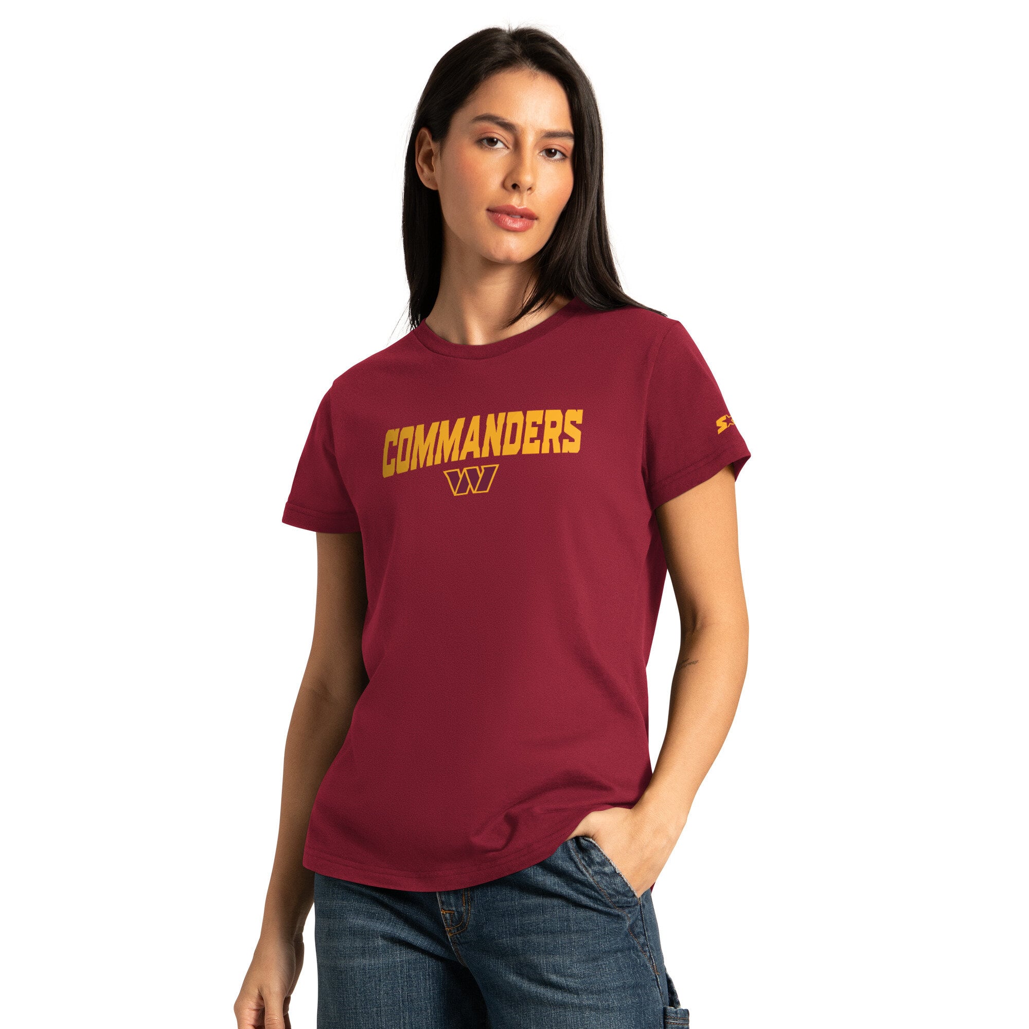 Pack de t-shirts à manches courtes et longues Starter pour femmes, couleur bordeaux/gris cendré, Washington Commanders