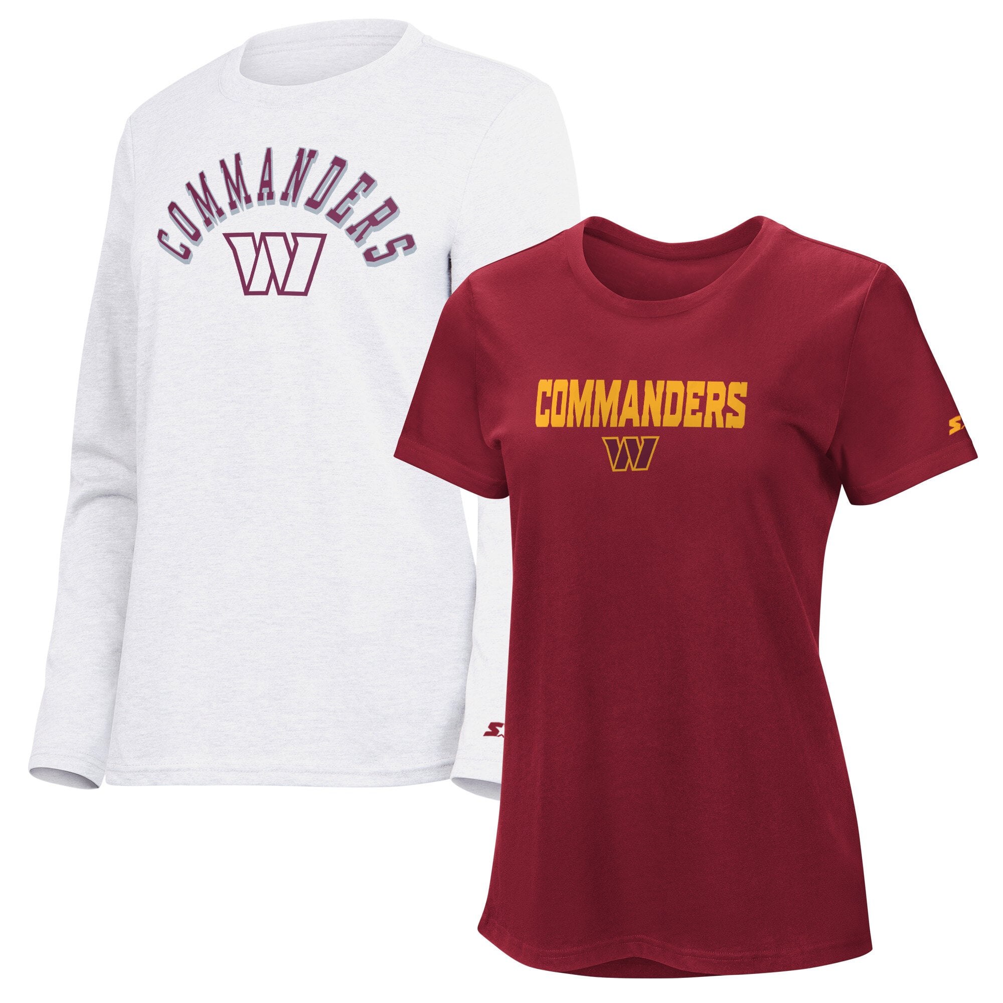 Pack de t-shirts à manches courtes et longues Starter pour femmes, couleur bordeaux/gris cendré, Washington Commanders
