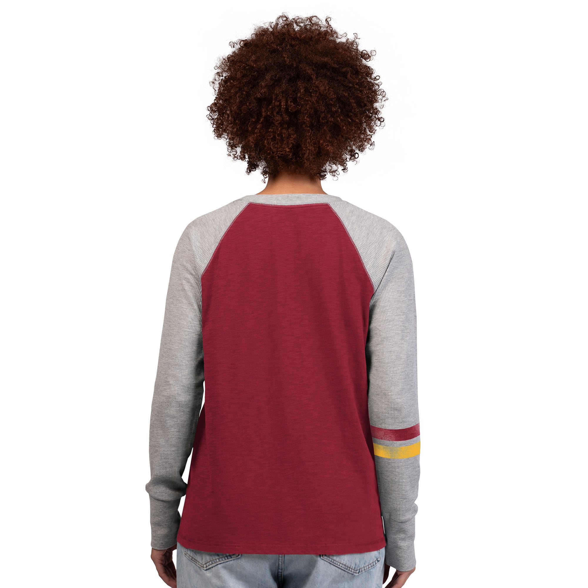T-shirt à manches longues raglan en maille gaufrée Starter pour femmes, couleur bordeaux/gris, Washington Commanders