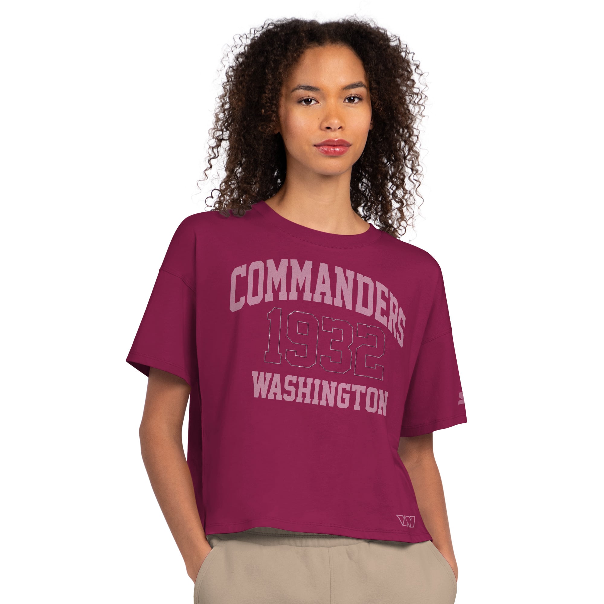 T-shirt court à strass marron Washington Commanders de Starter pour femme