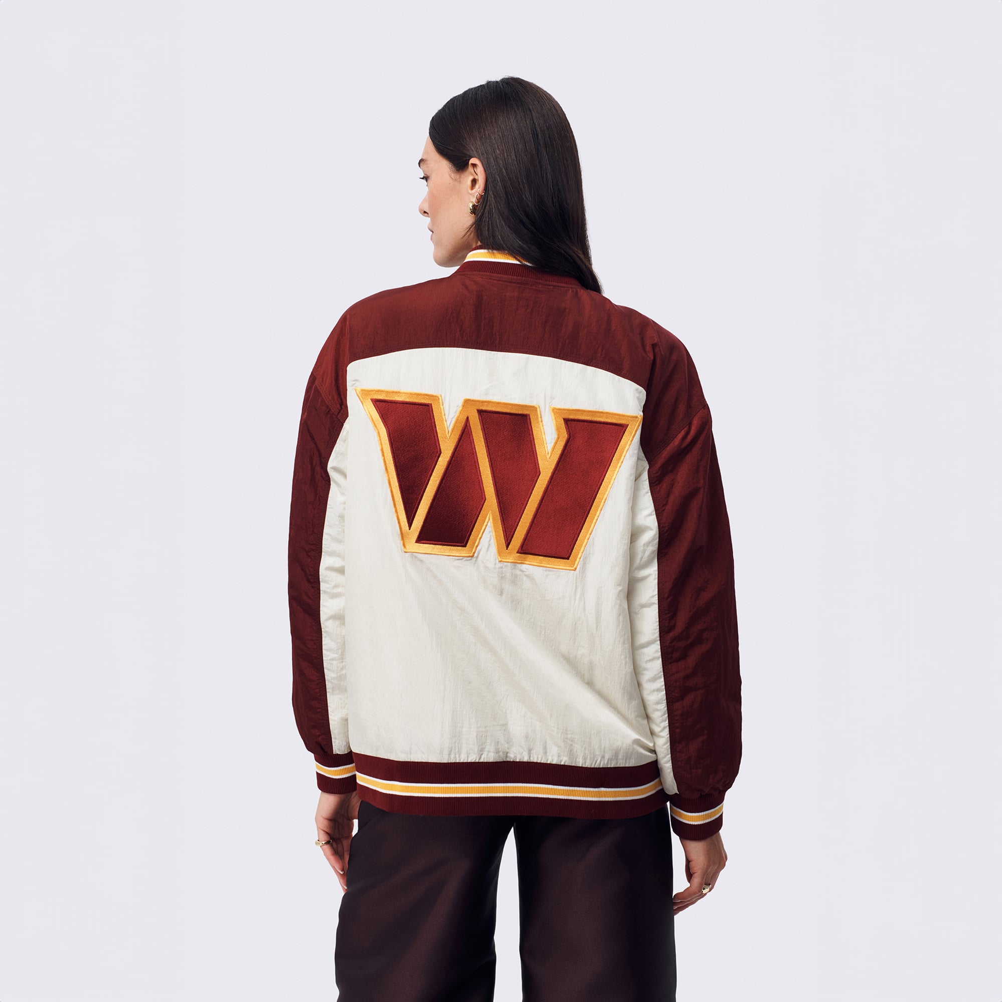 Veste bomber zippée Terez White Washington Commanders à double empiècement pour femme