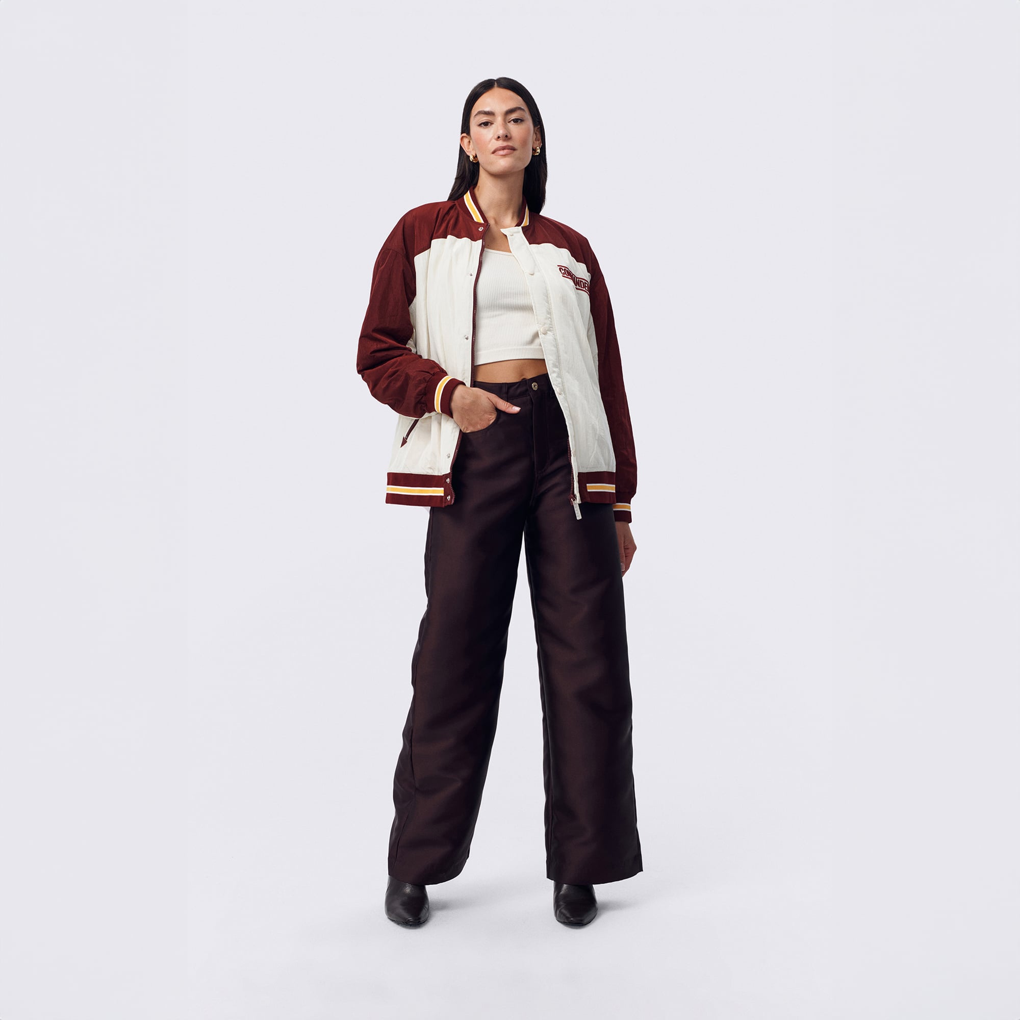 Veste bomber zippée Terez White Washington Commanders à double empiècement pour femme