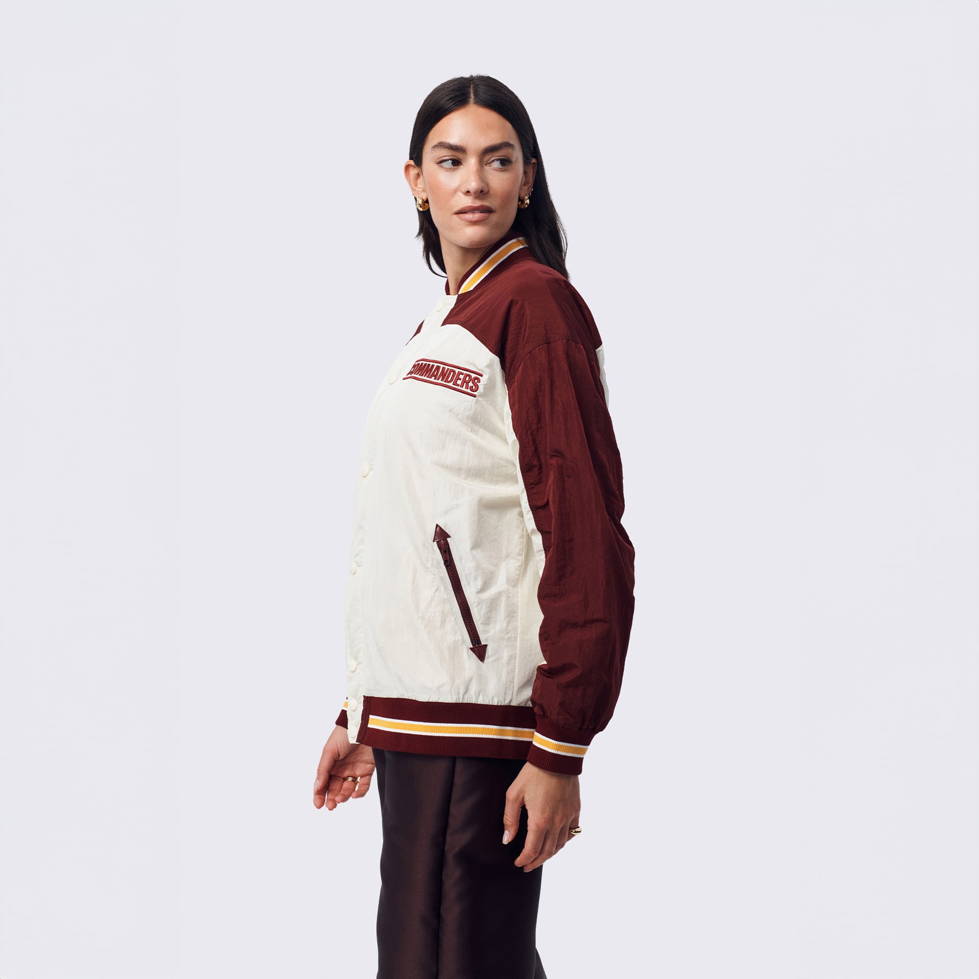 Veste bomber zippée Terez White Washington Commanders à double empiècement pour femme