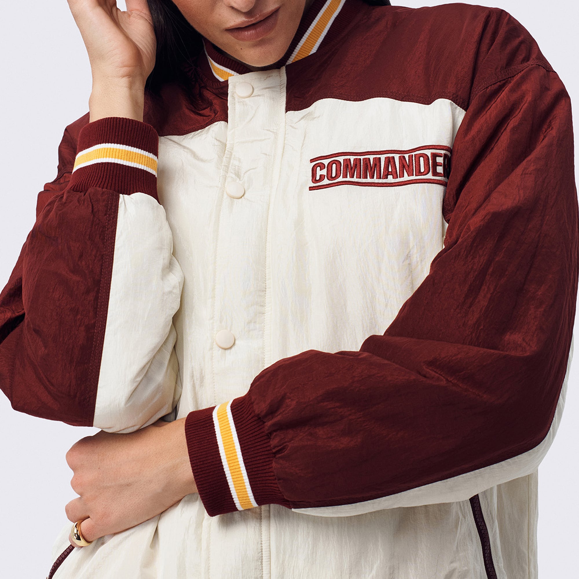 Veste bomber zippée Terez White Washington Commanders à double empiècement pour femme