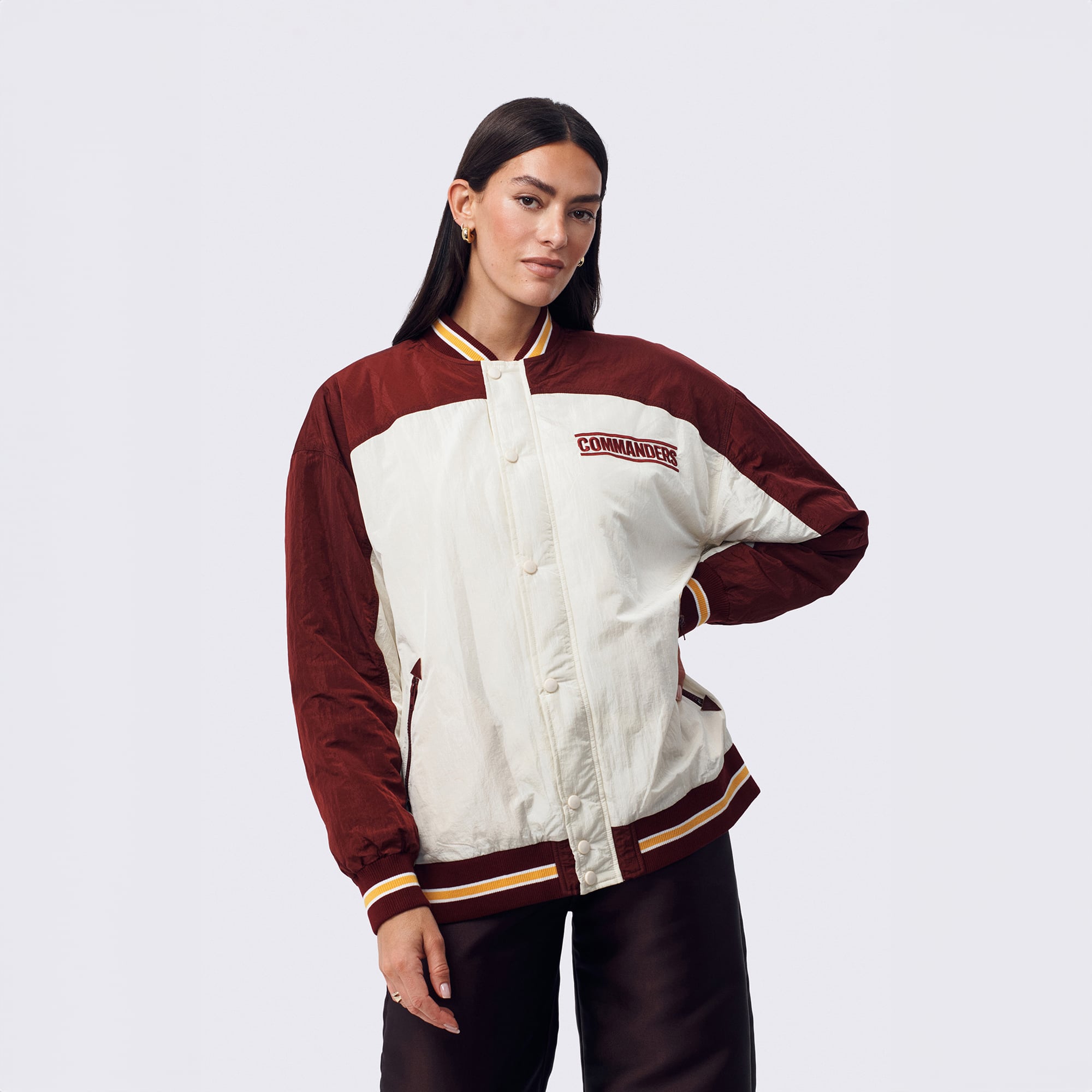 Veste bomber zippée Terez White Washington Commanders à double empiècement pour femme
