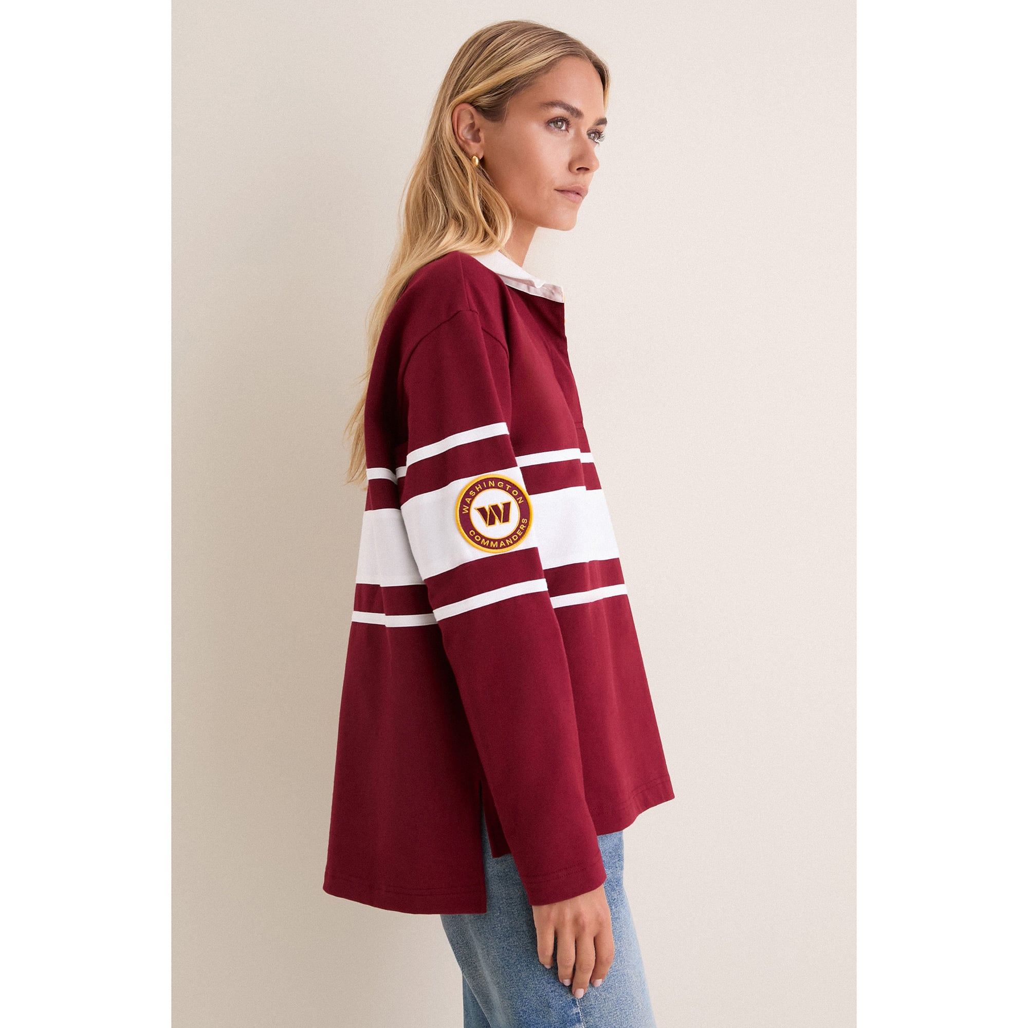 Polo de rugby à manches longues Tuckernuck bordeaux Washington Commanders pour femme
