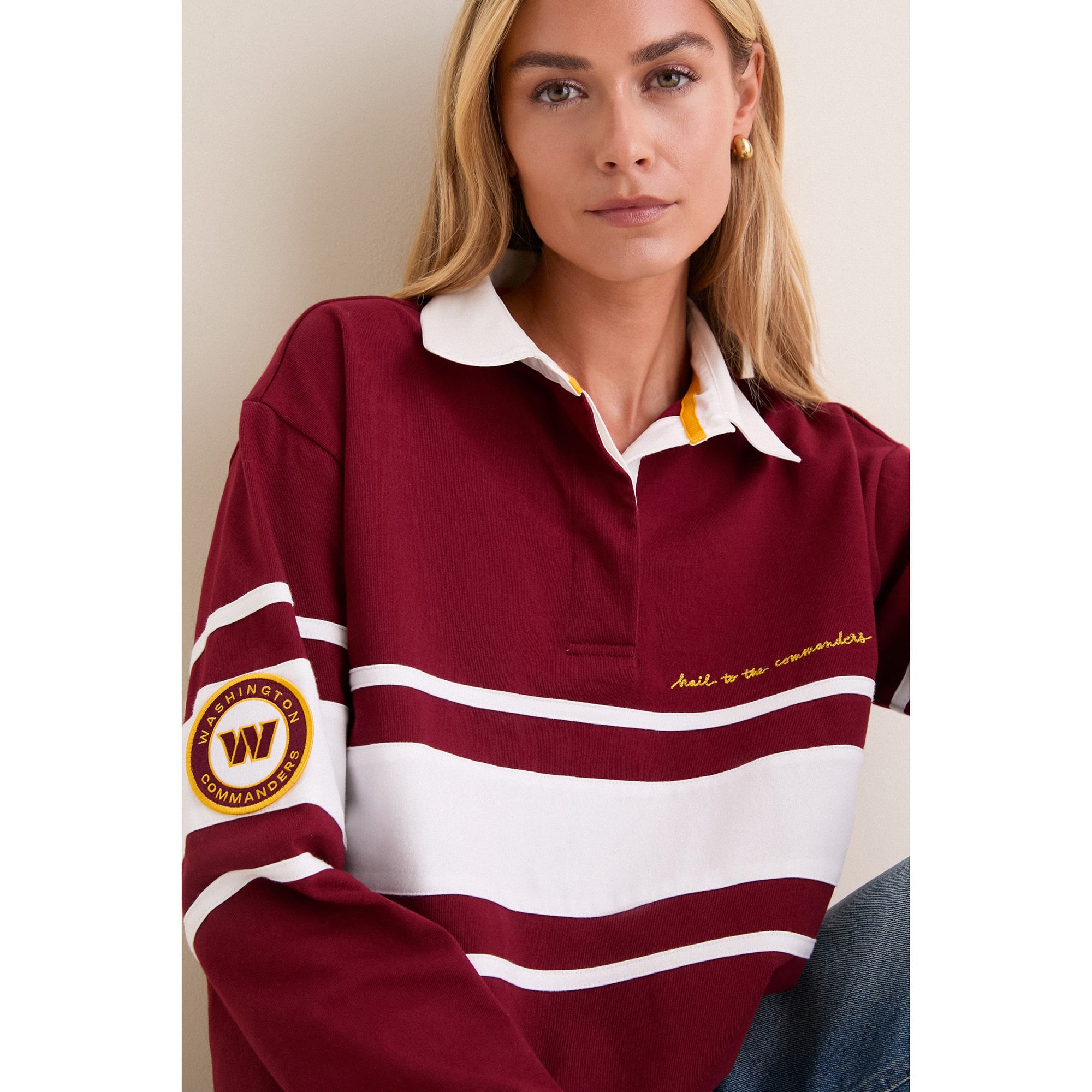 Polo de rugby à manches longues Tuckernuck bordeaux Washington Commanders pour femme