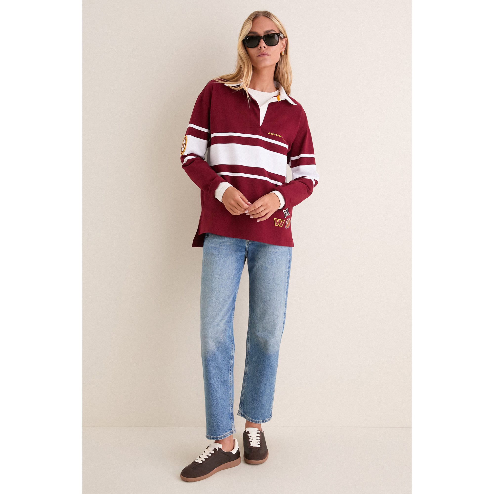 Polo de rugby à manches longues Tuckernuck bordeaux Washington Commanders pour femme