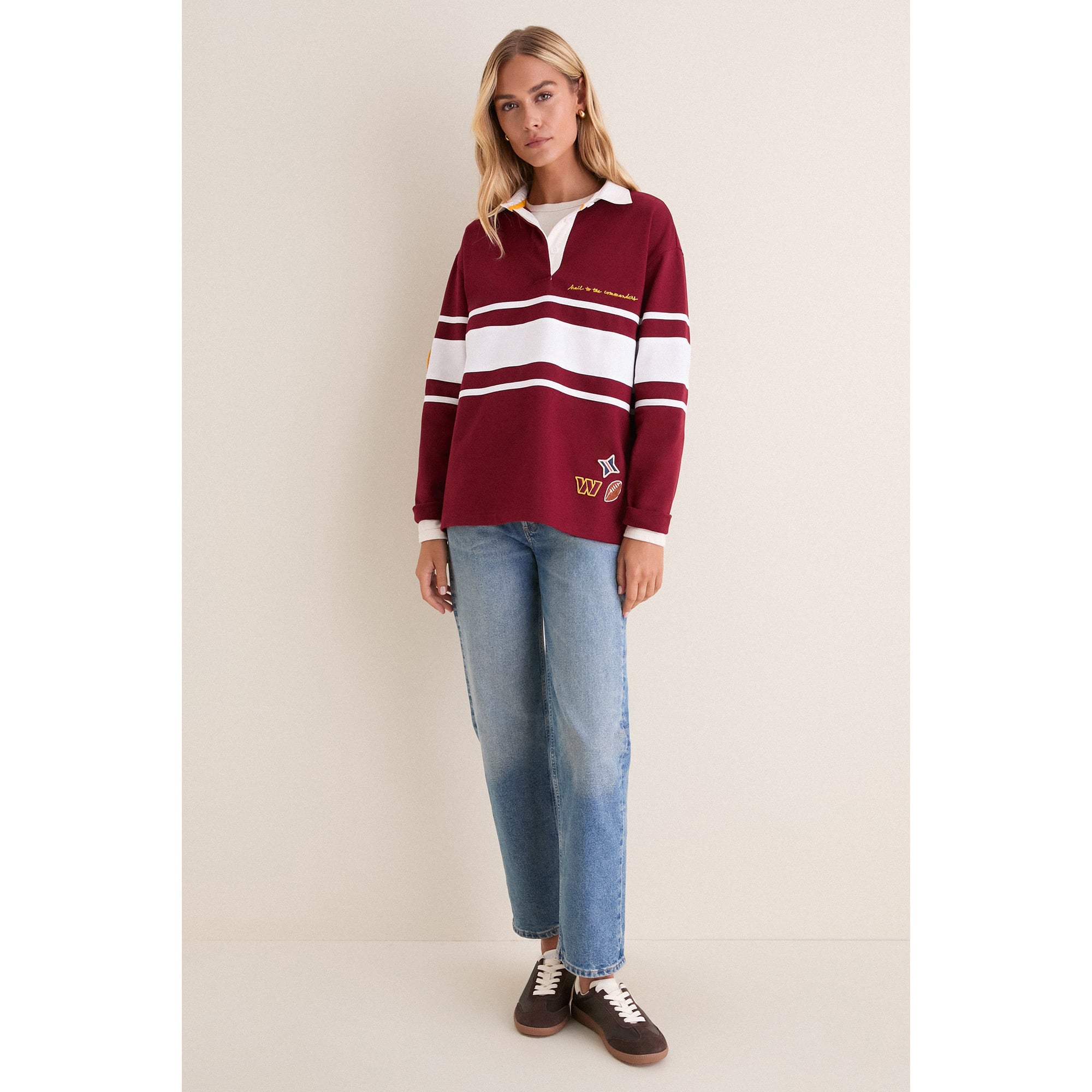Polo de rugby à manches longues Tuckernuck bordeaux Washington Commanders pour femme