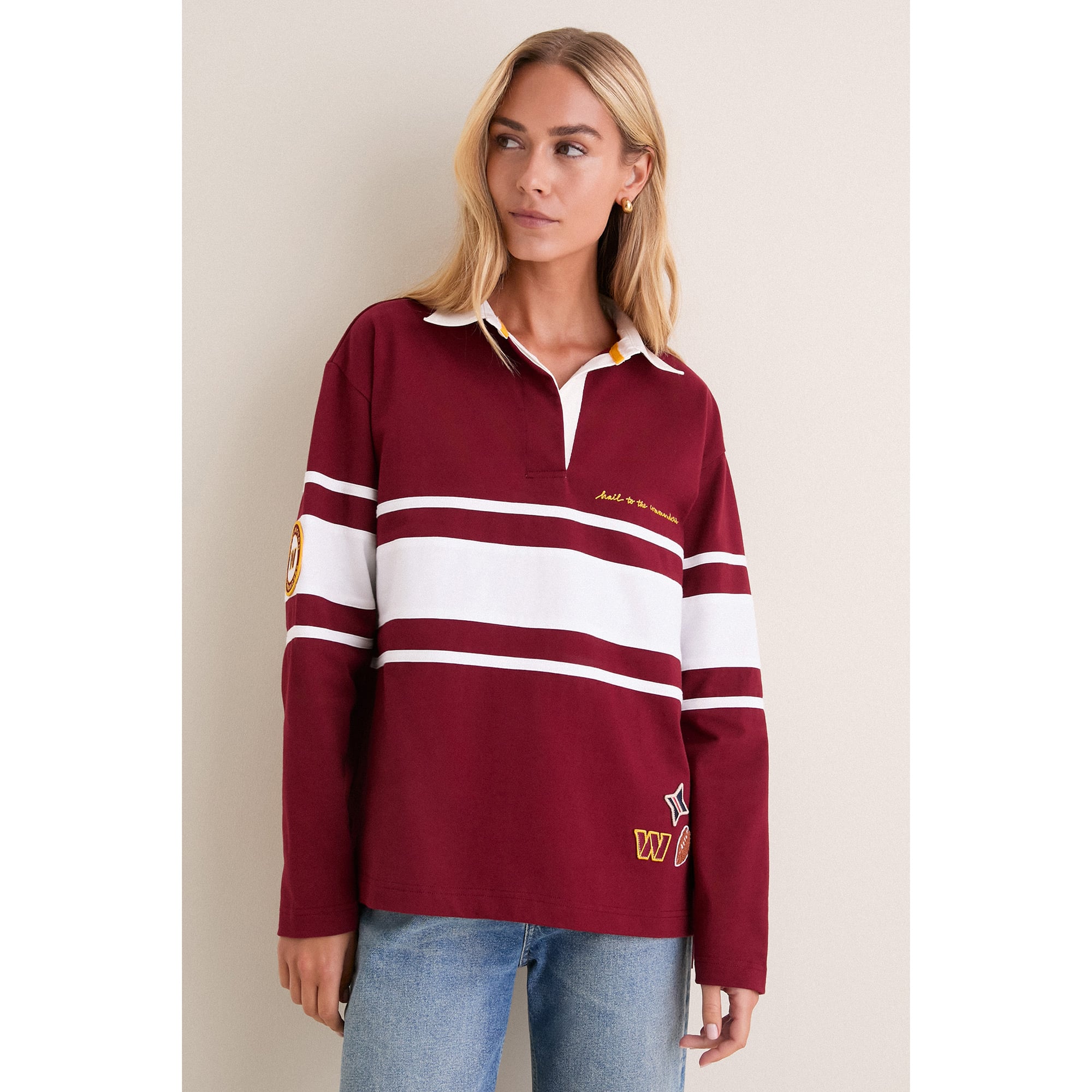 Polo de rugby à manches longues Tuckernuck bordeaux Washington Commanders pour femme