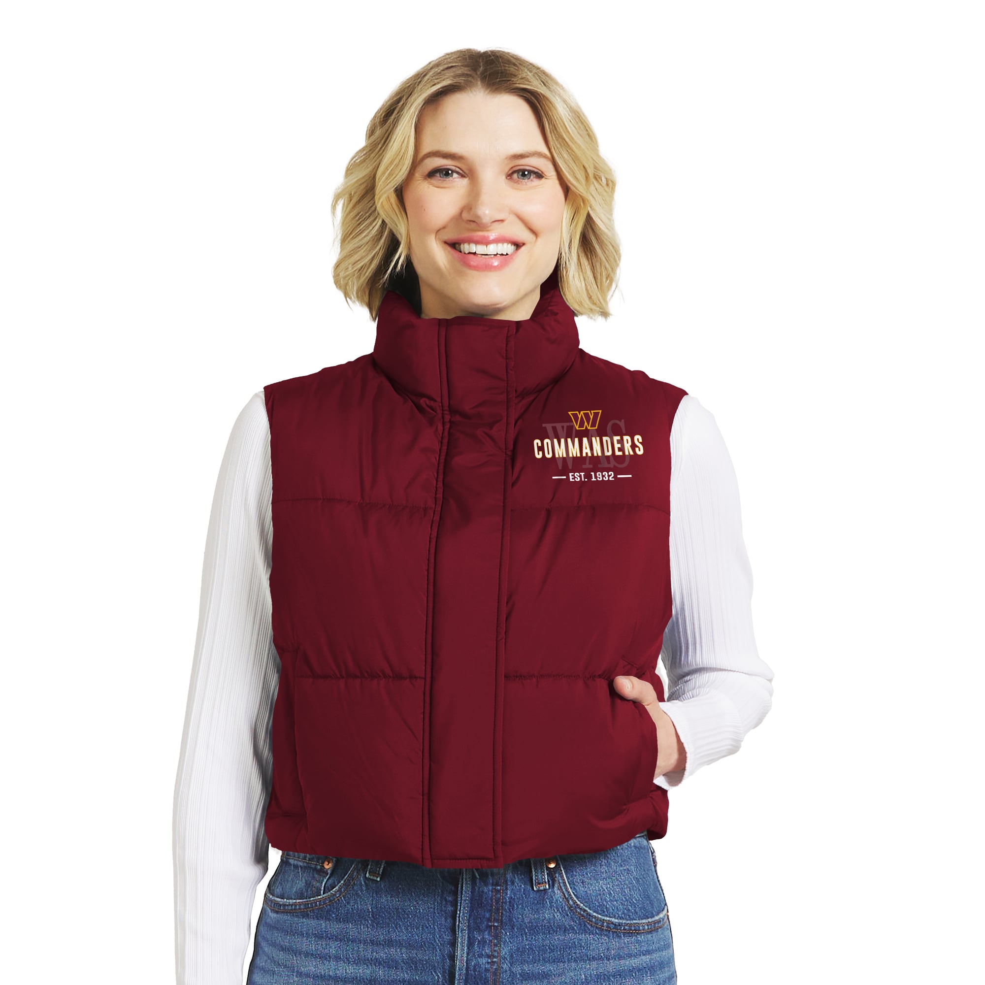 Gilet matelassé court à fermeture éclair intégrale bordeaux Washington Commanders de la marque WEAR by Erin Andrews pour femmes