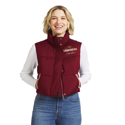  Washington Commanders WEAR by Erin Andrews Women's Cropped Puffer Full-Zip Vest - Burgundy