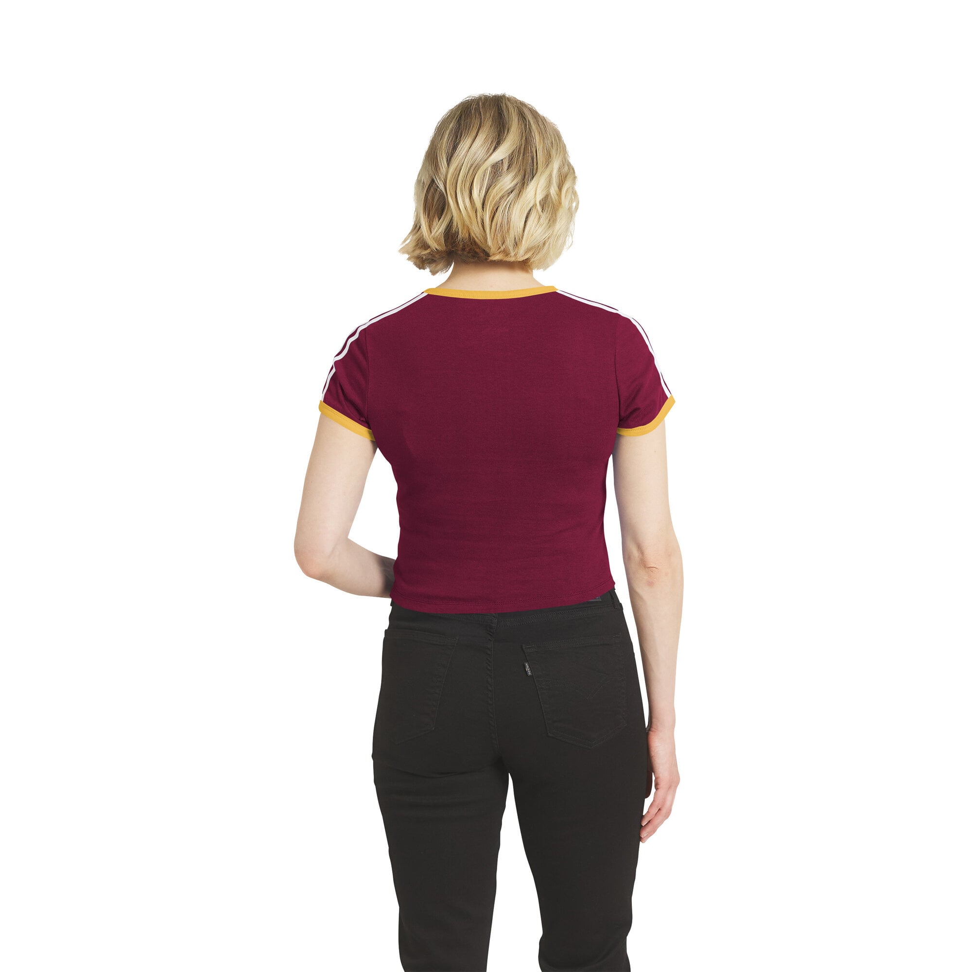Women's WEAR by Erin Andrews Burgundy Washington Commanders Cropped Throwback Ringer Baby T-Shirt