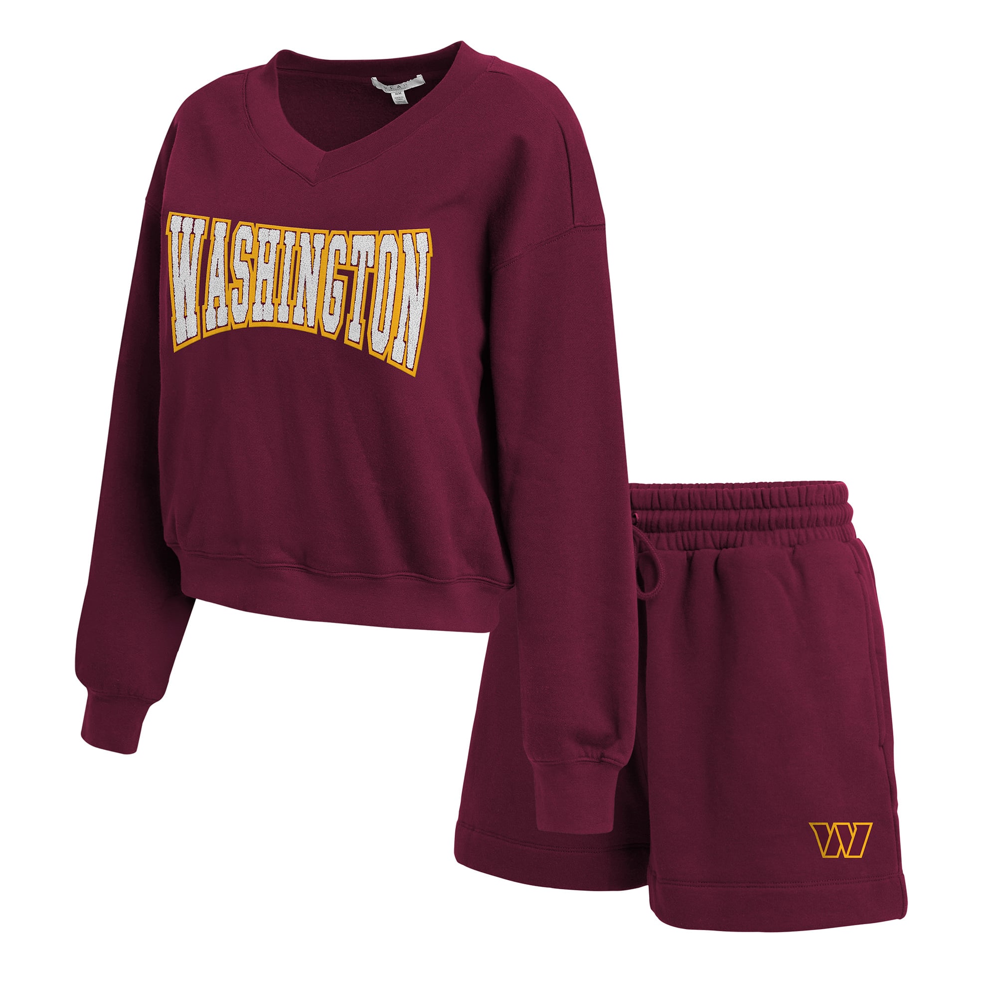 Women's WEAR by Erin Andrews Burgundy Washington Commanders Fleece V-Neck Lounge Set