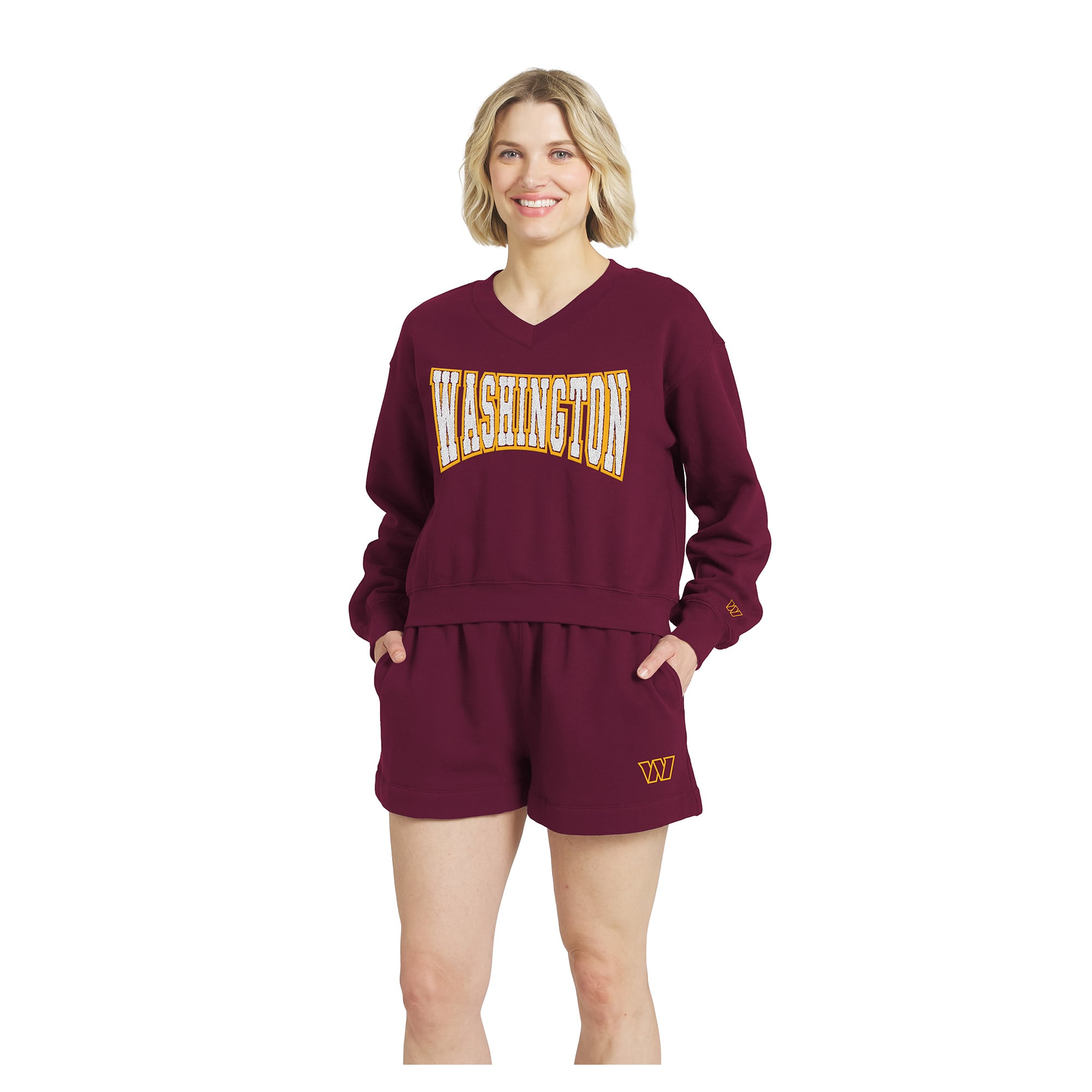 Women's WEAR by Erin Andrews Burgundy Washington Commanders Fleece V-Neck Lounge Set