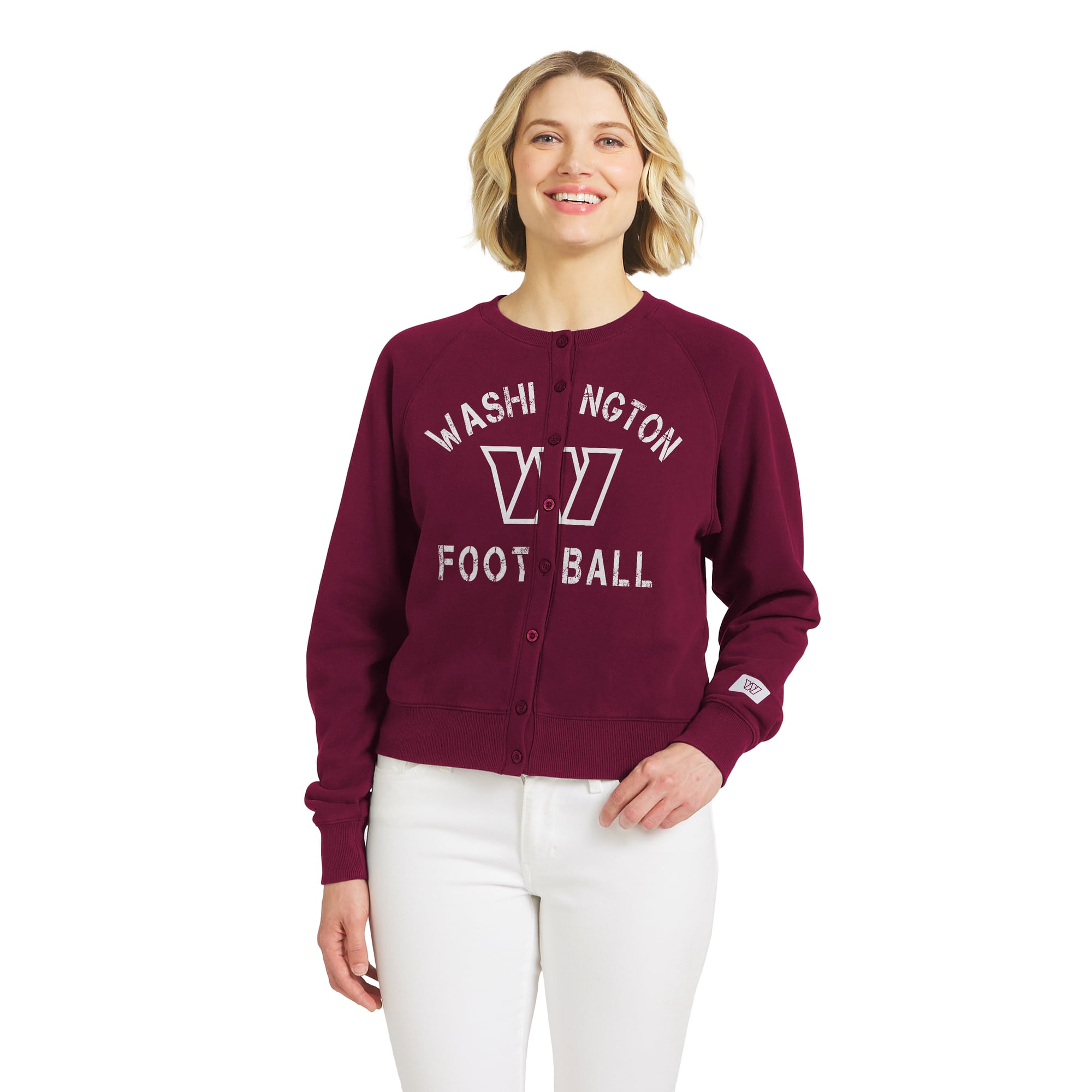 Gilet cardigan bordeaux chiné Washington Commanders pour femme de la marque WEAR by Erin Andrews