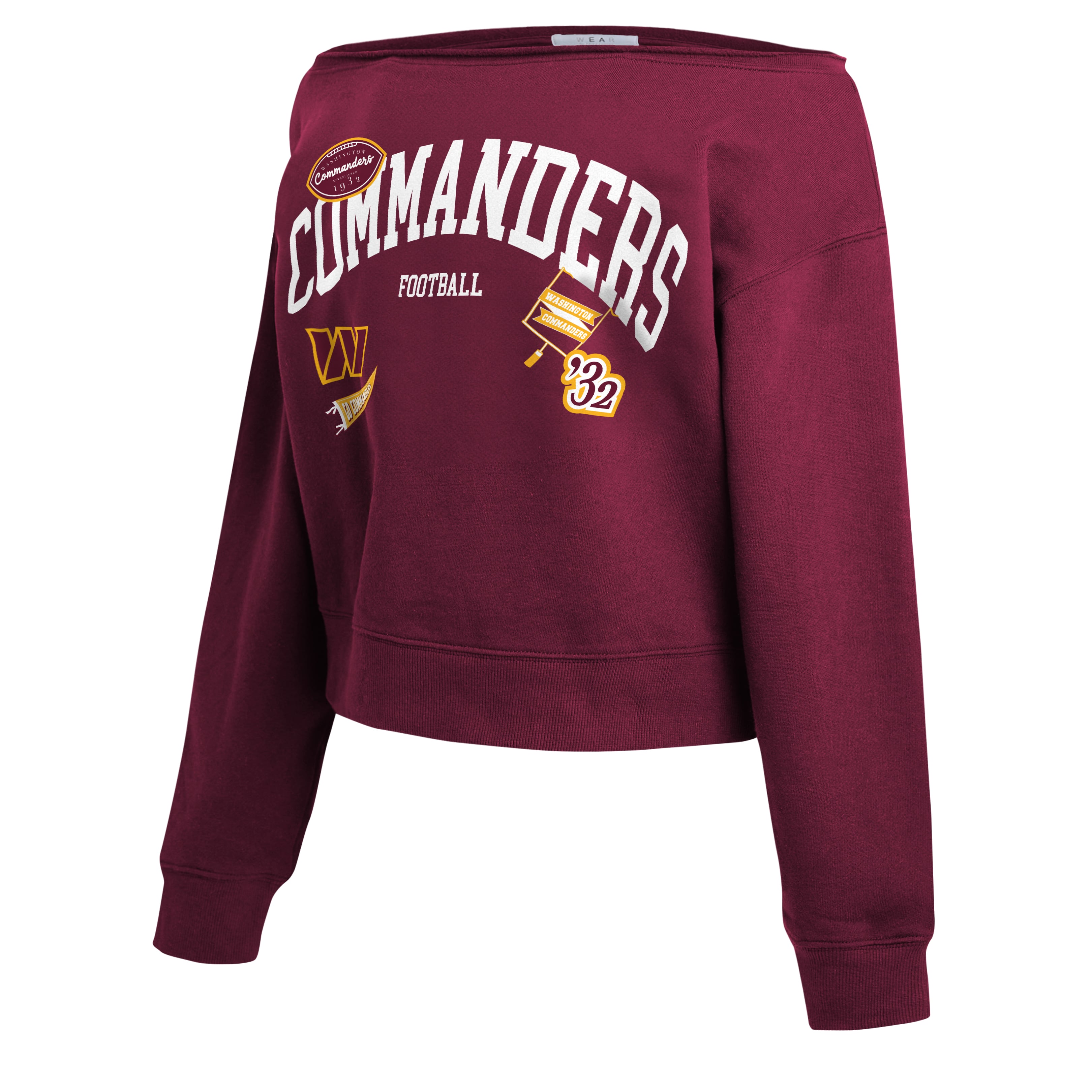 Sweat-shirt à épaules dénudées bordeaux Washington Commanders de la marque WEAR by Erin Andrews pour femmes