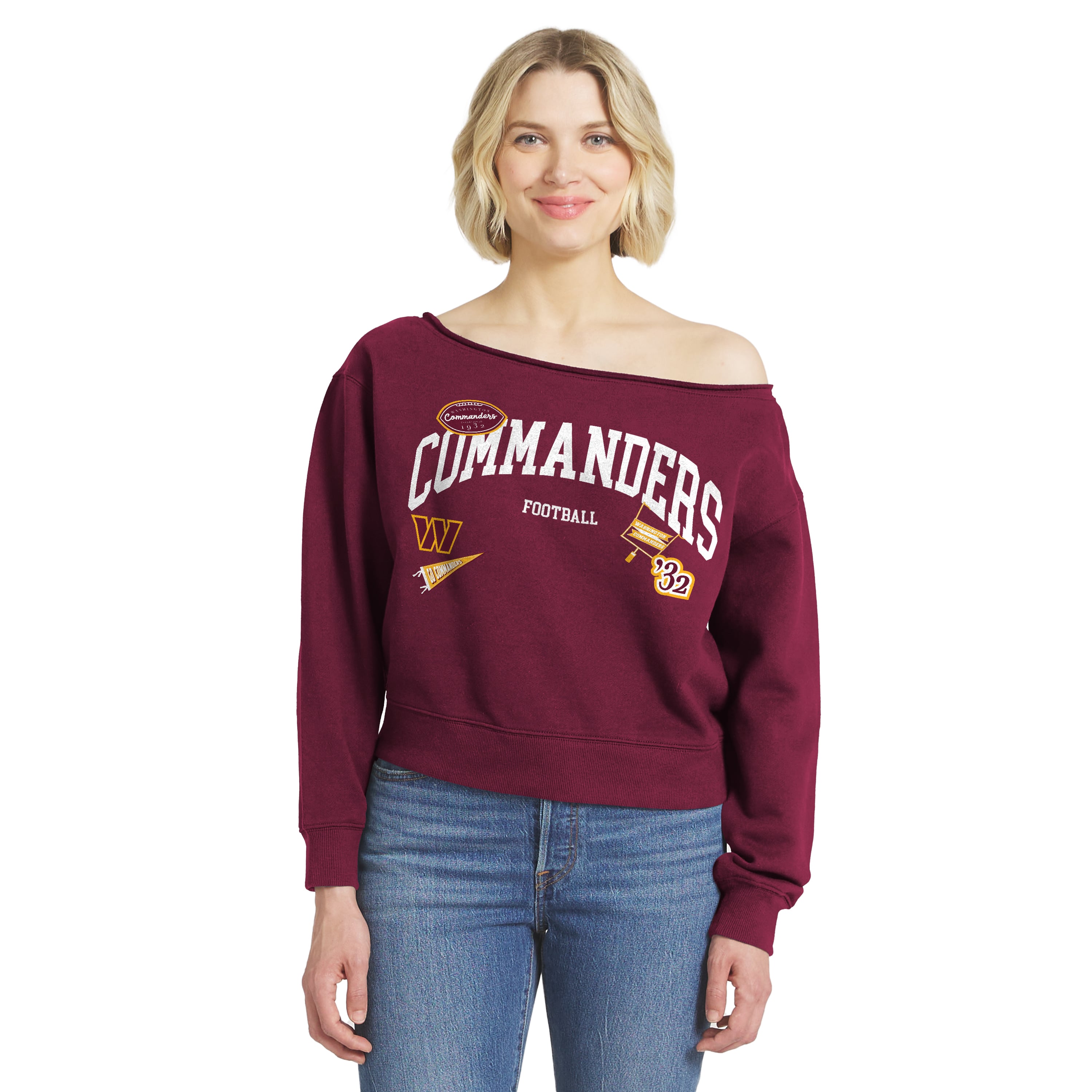 Sweat-shirt à épaules dénudées bordeaux Washington Commanders de la marque WEAR by Erin Andrews pour femmes