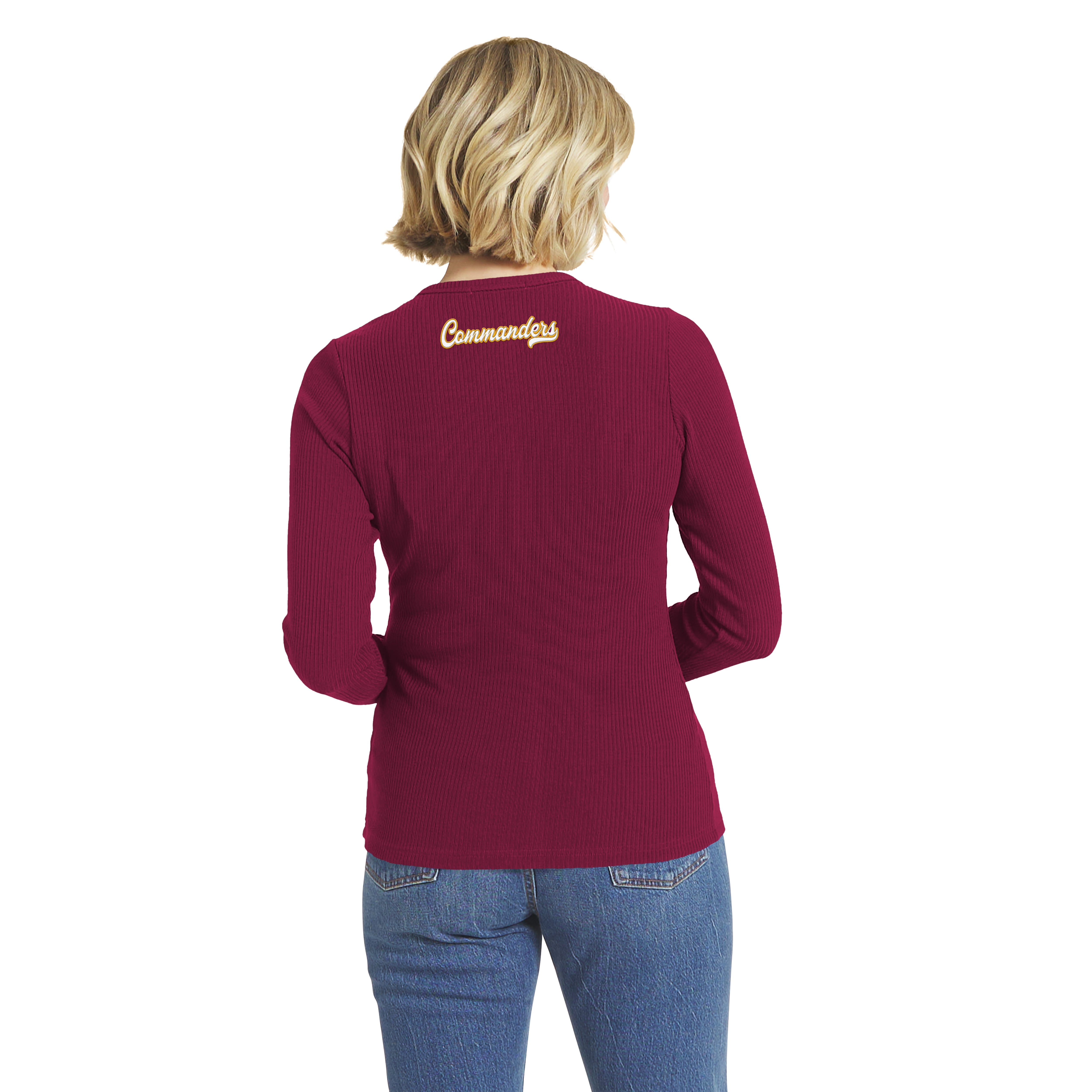 Women's WEAR by Erin Andrews Burgundy Washington Commanders Ribbed Full-Button Cardigan Sweater