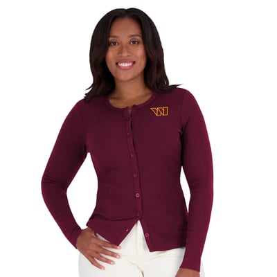  Washington Commanders WEAR by Erin Andrews Women's Ribbed Full-Button Cardigan Sweater - Burgundy
