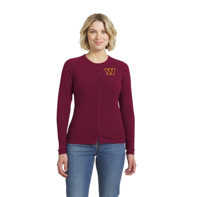  Washington Commanders WEAR by Erin Andrews Women's Ribbed Full-Button Cardigan Sweater - Burgundy