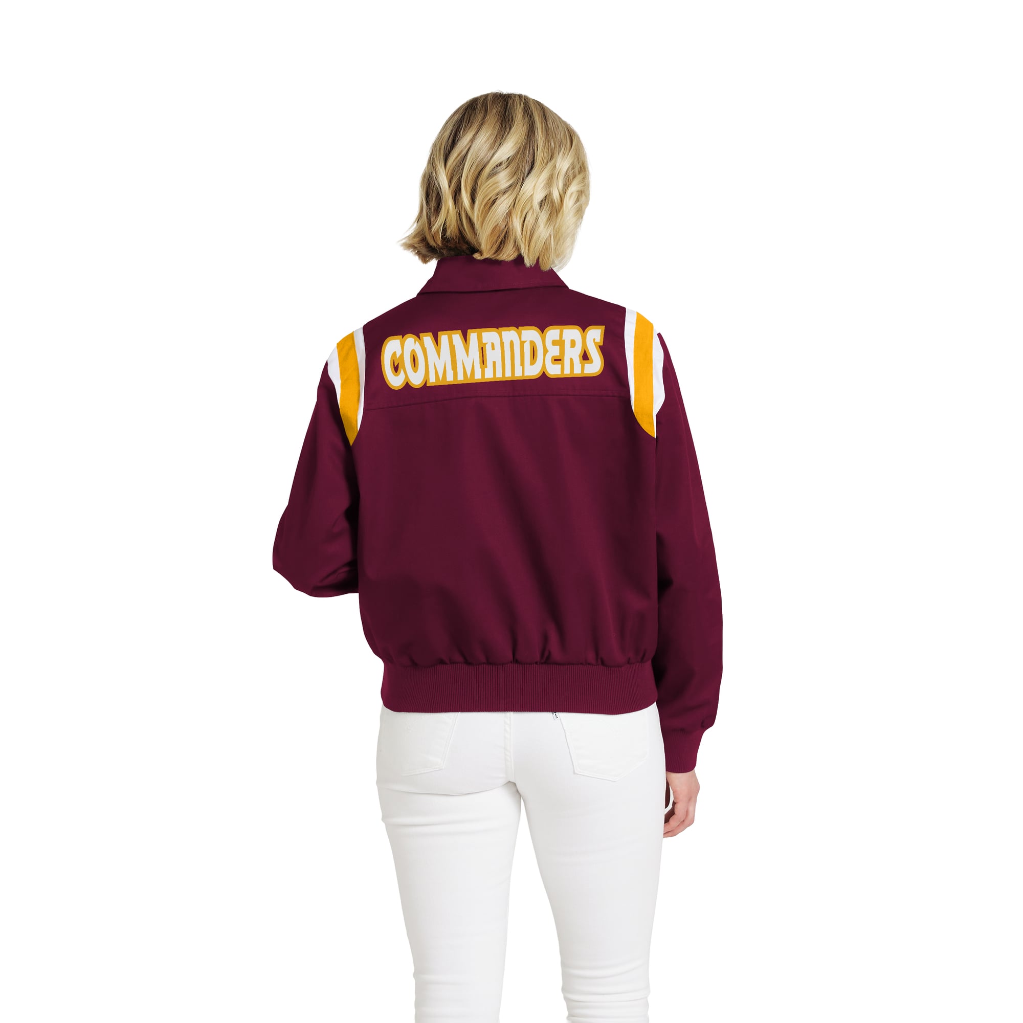 Veste zippée intégrale en sergé à rayures d'épaule bordeaux Washington Commanders de la marque WEAR by Erin Andrews pour femme