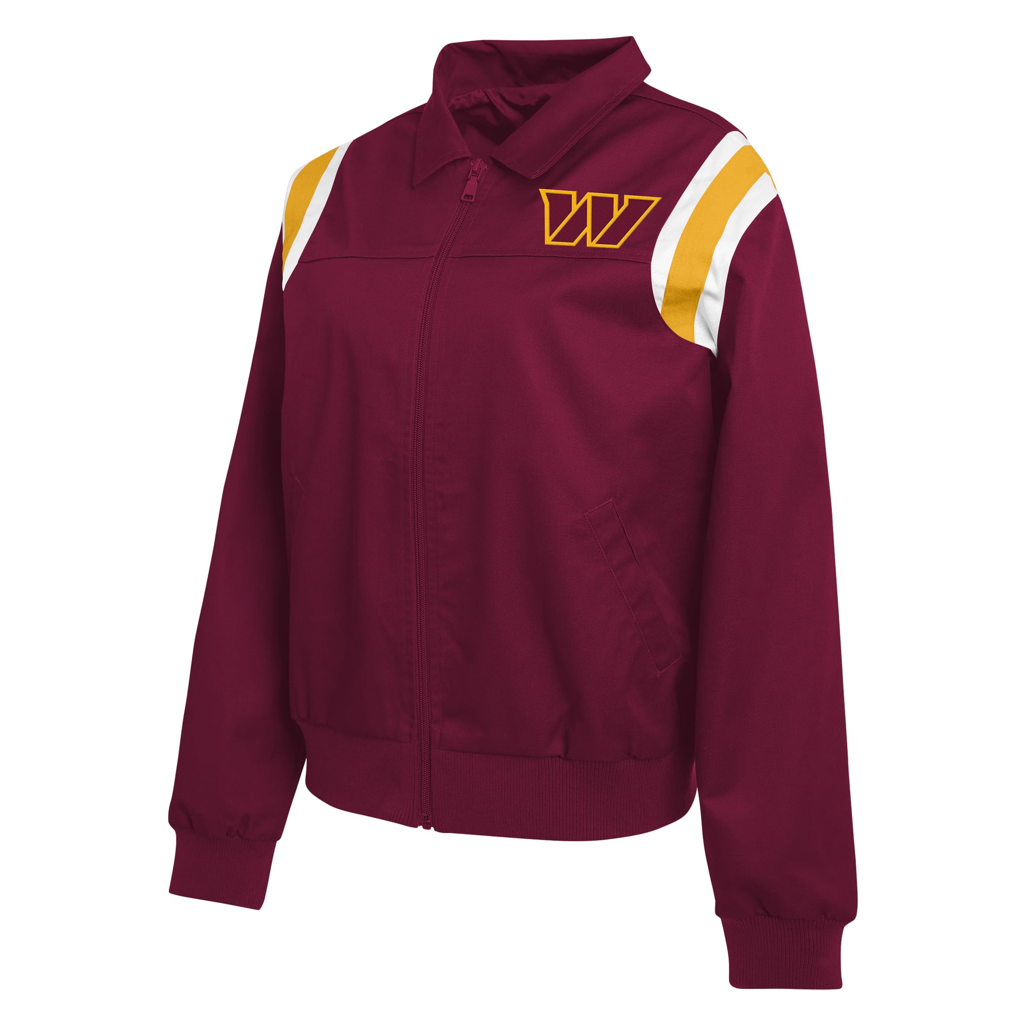 Veste zippée intégrale en sergé à rayures d'épaule bordeaux Washington Commanders de la marque WEAR by Erin Andrews pour femme