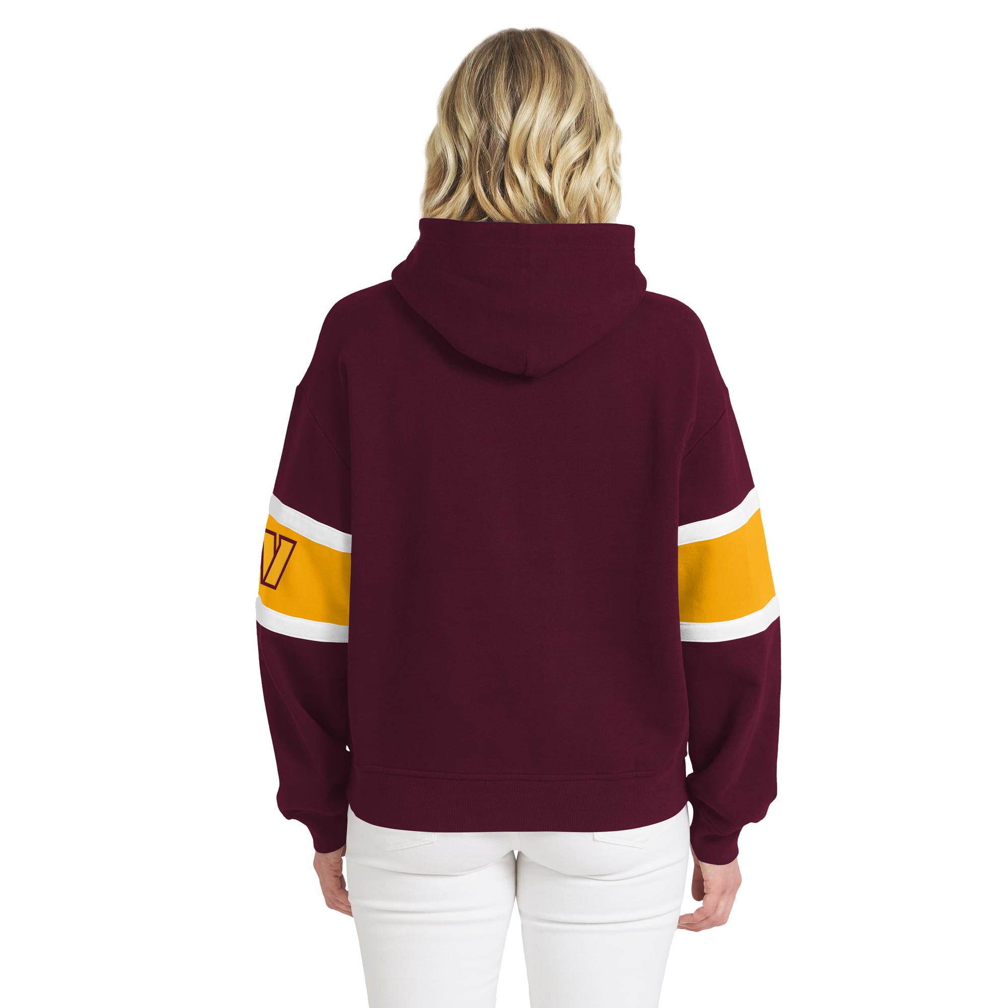 Sweat à capuche rayé bordeaux Washington Commanders de la marque WEAR by Erin Andrews pour femme