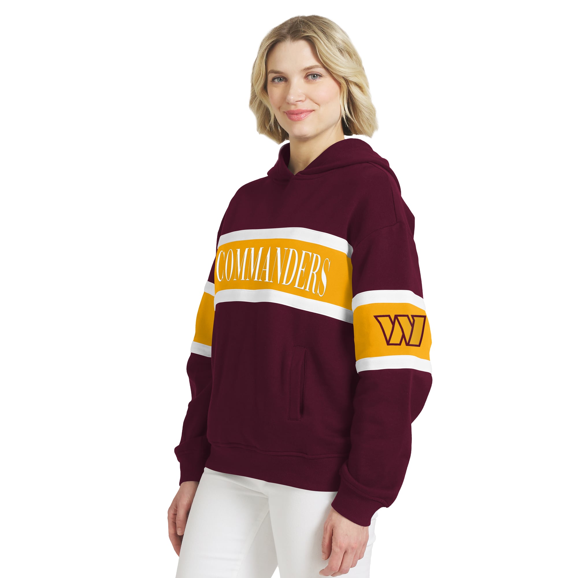 Sweat à capuche rayé bordeaux Washington Commanders de la marque WEAR by Erin Andrews pour femme