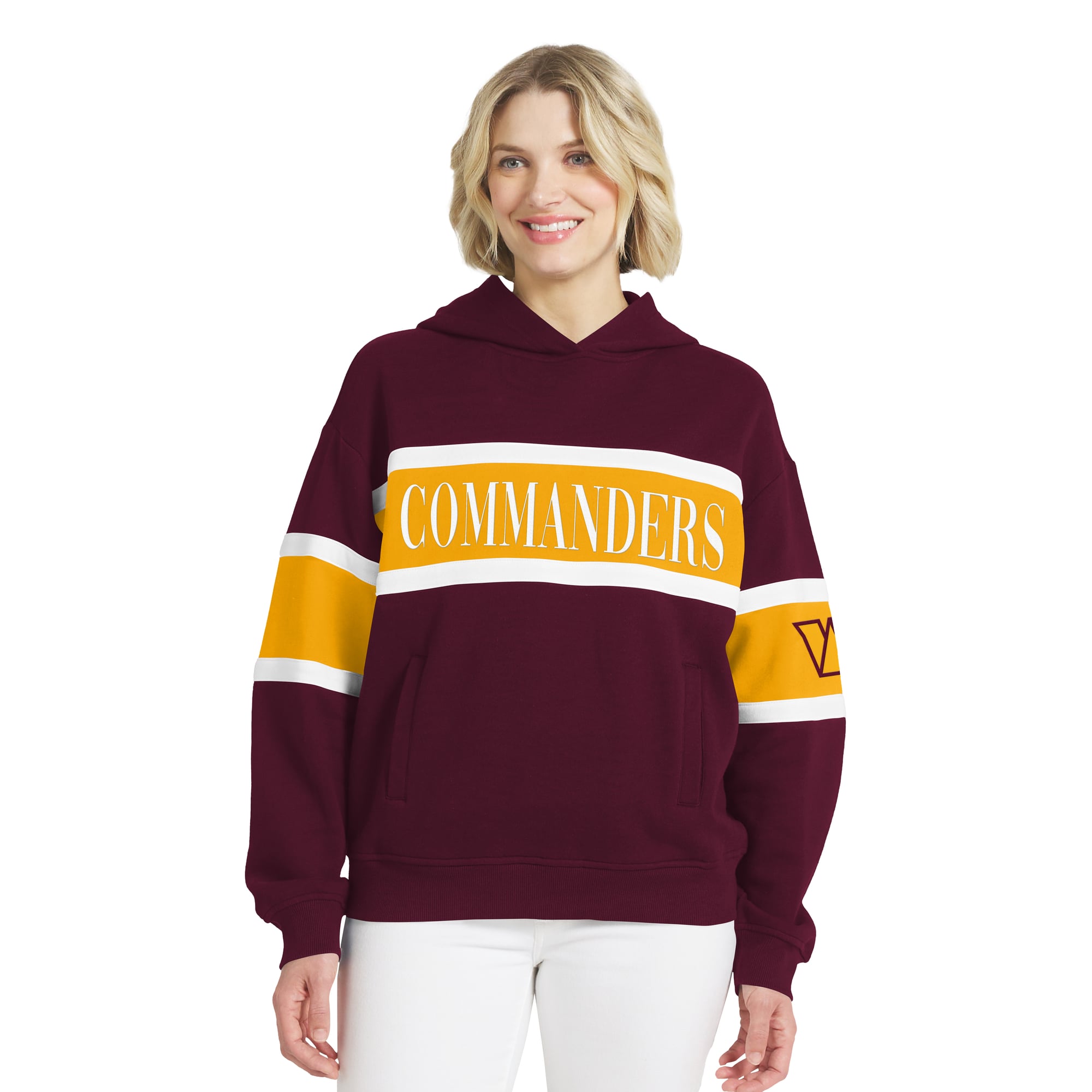 Sweat à capuche rayé bordeaux Washington Commanders de la marque WEAR by Erin Andrews pour femme