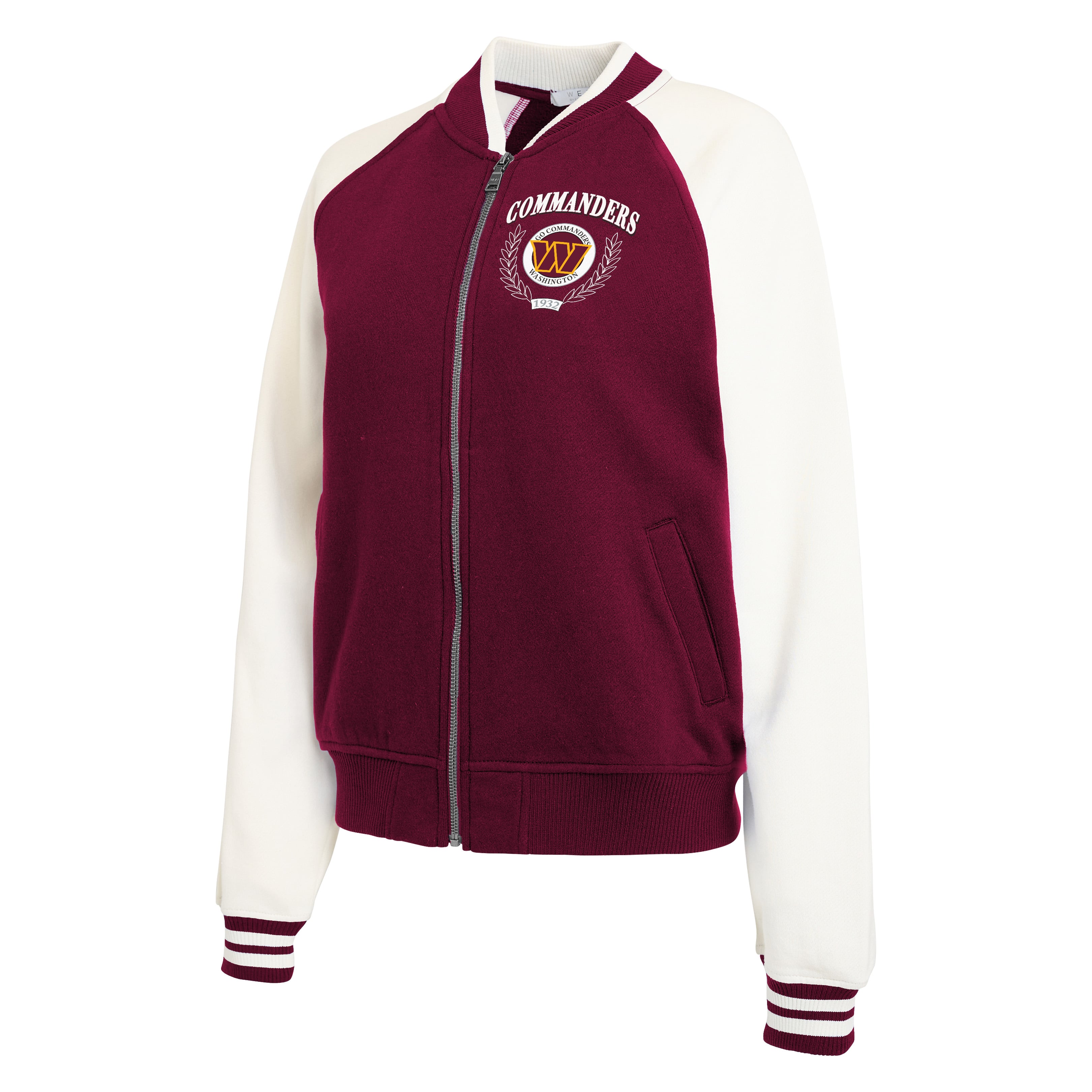 Women's WEAR by Erin Andrews Burgundy Washington Commanders Throwback Varsity Fleece Raglan Full-Zip Jacket