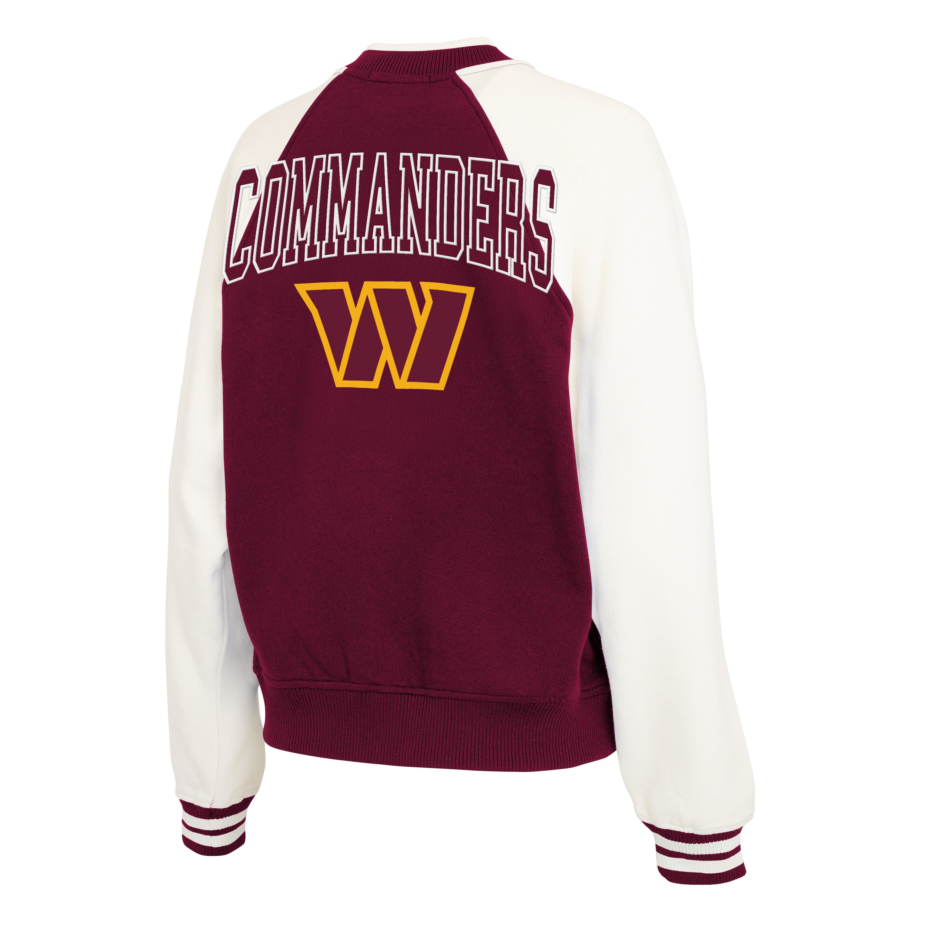 Women's WEAR by Erin Andrews Burgundy Washington Commanders Throwback Varsity Fleece Raglan Full-Zip Jacket